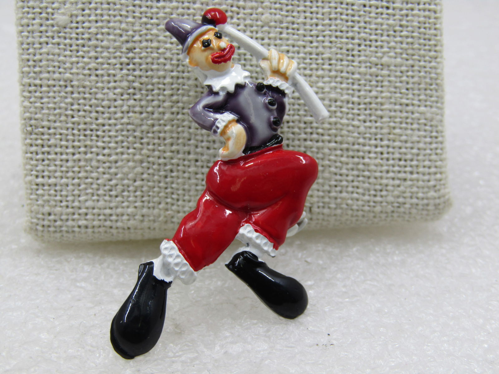 Vintage Enameled Clown Brooch, 2", On Card - 3