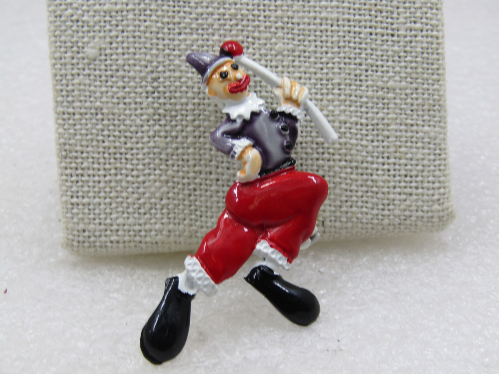 Vintage Enameled Clown Brooch, 2", On Card - 4