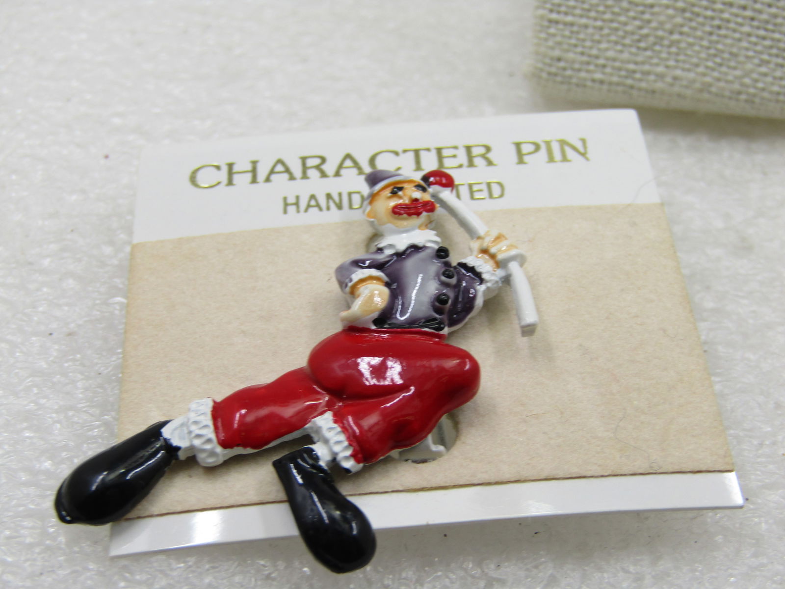 Vintage Enameled Clown Brooch, 2", On Card - 7