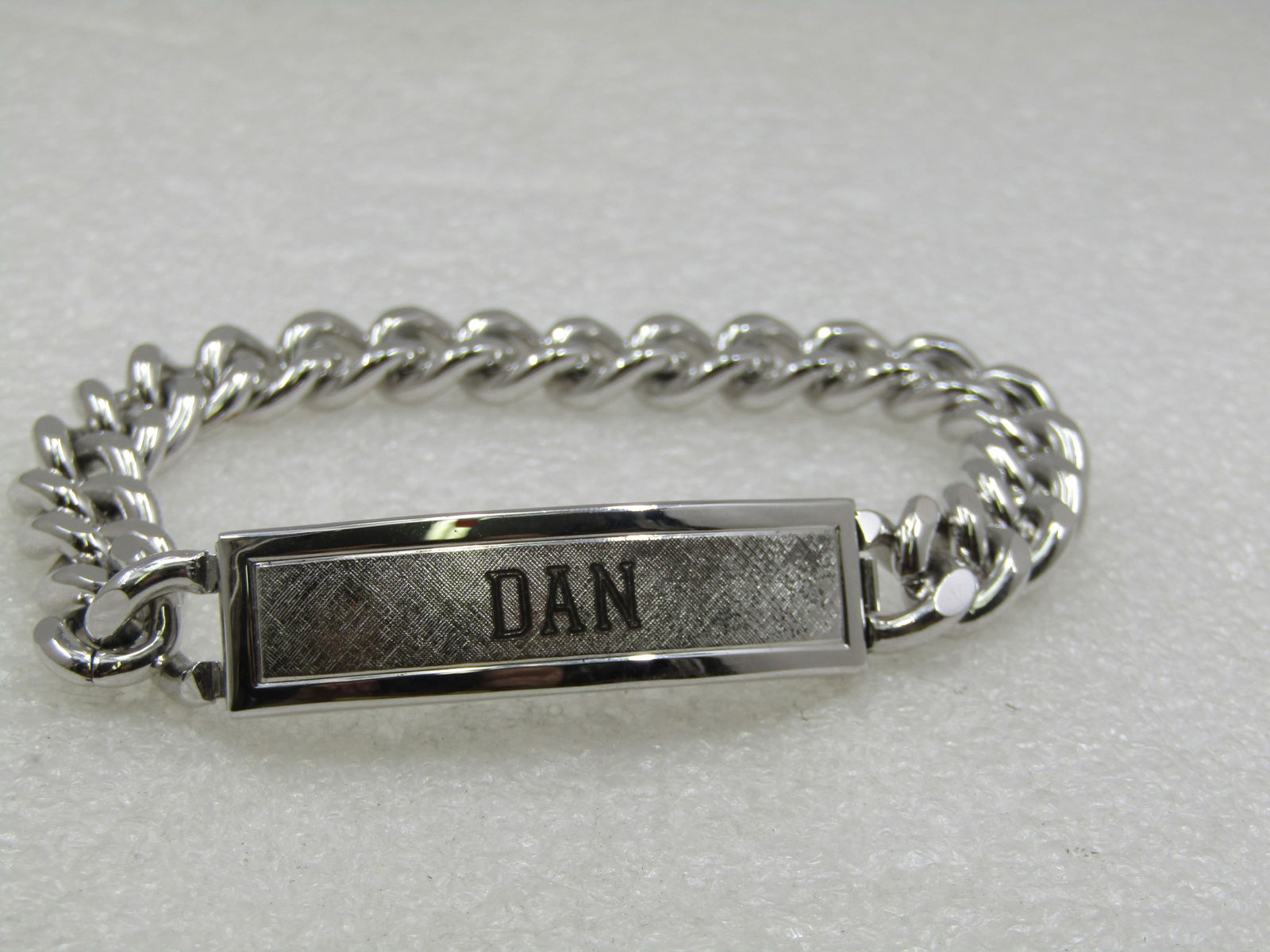 Sterling & Stainless Steel Engraved DAN Men's I.D. Bracelet, 8.25": Title: Sterling & Stainless Steel Engraved DAN Men's I.D. Bracelet, 8.25" Description: Sterling & Stainless Steel Engraved DAN Men's I.D. Bracelet, 8.25" long and 11mm wide stainless heavy curb link