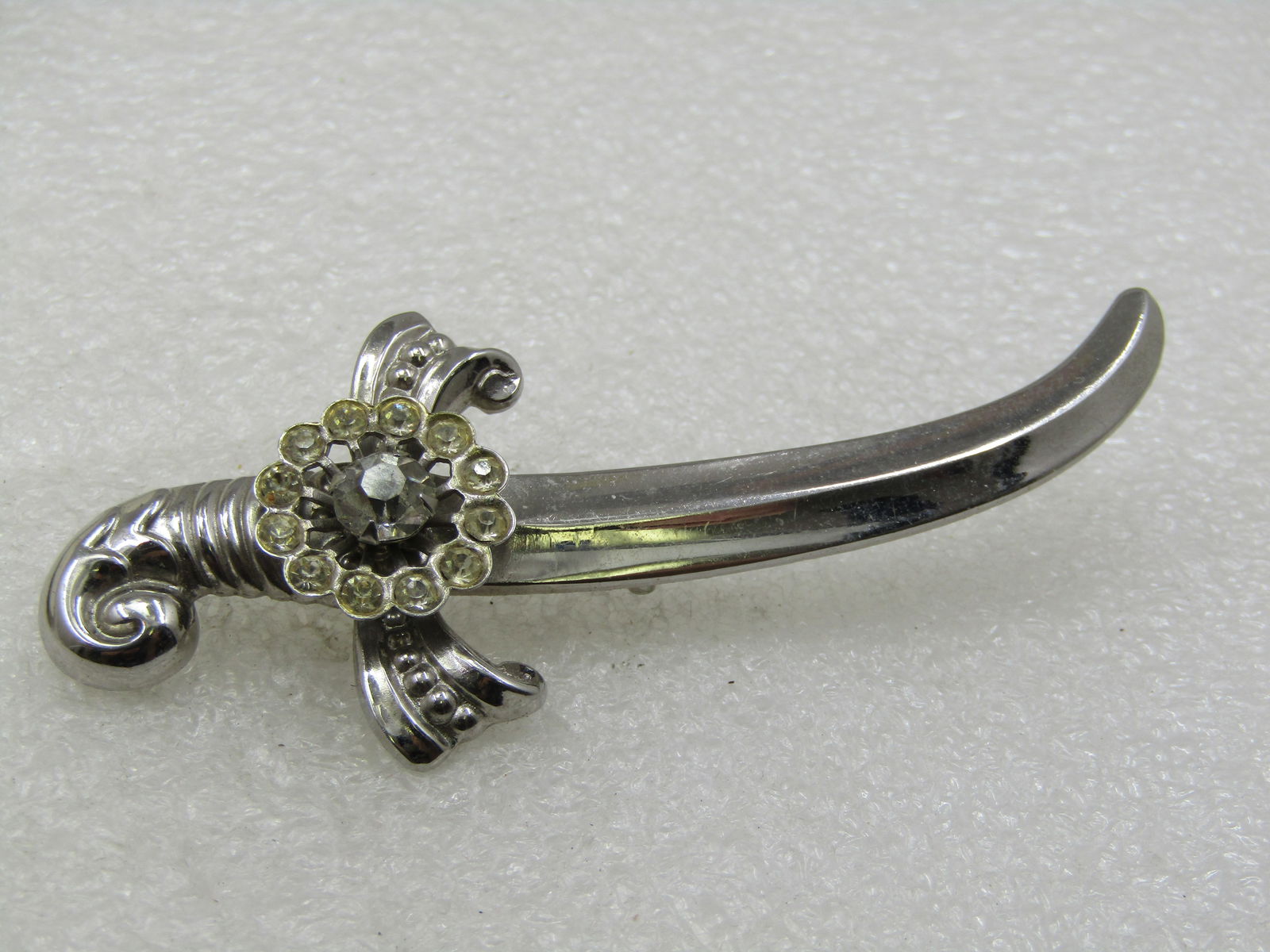 Vintage Coro Rhinestone Sword Brooch, 3.25", 1940's - 4