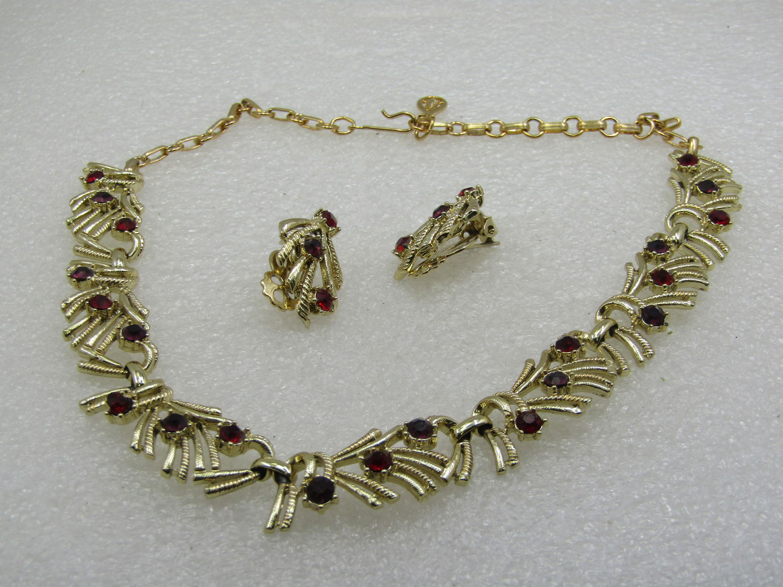Vintage Coro Red Rhinestone Necklace & Earrings Set, Mid-Century, - 4