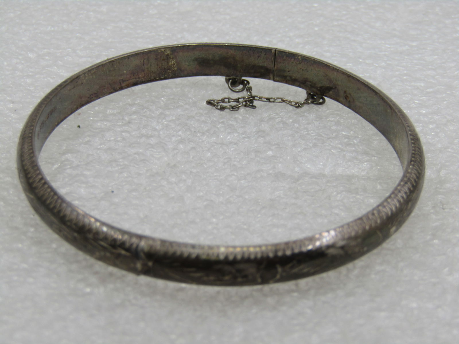 Vintage Sterling Engraved Hinged Bangle Bracelet, 7", 6.5mm - 3