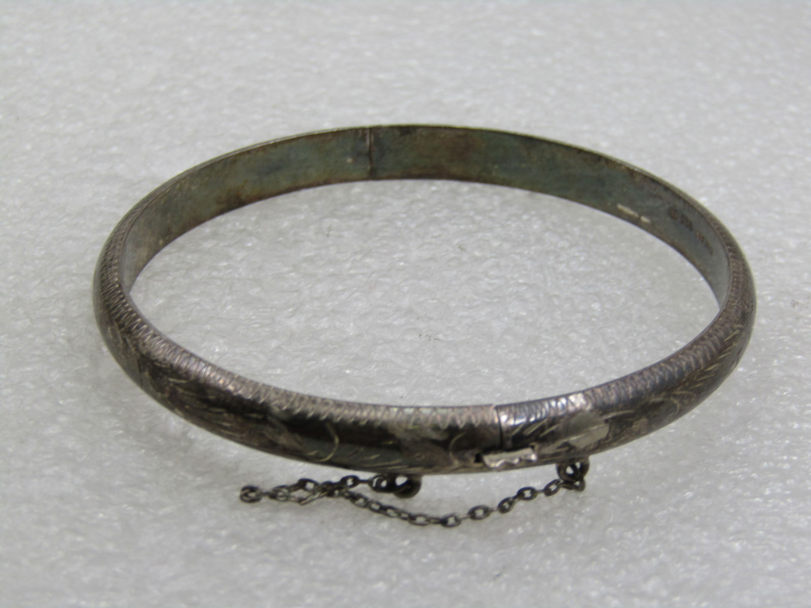 Vintage Sterling Engraved Hinged Bangle Bracelet, 7", 6.5mm - 5