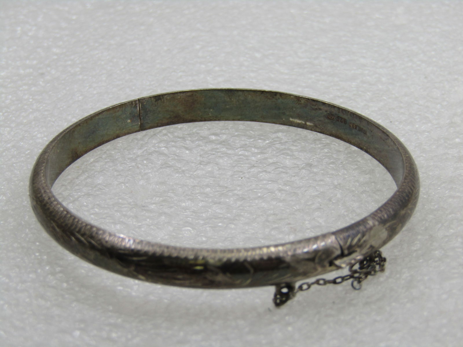 Vintage Sterling Engraved Hinged Bangle Bracelet, 7", 6.5mm - 6