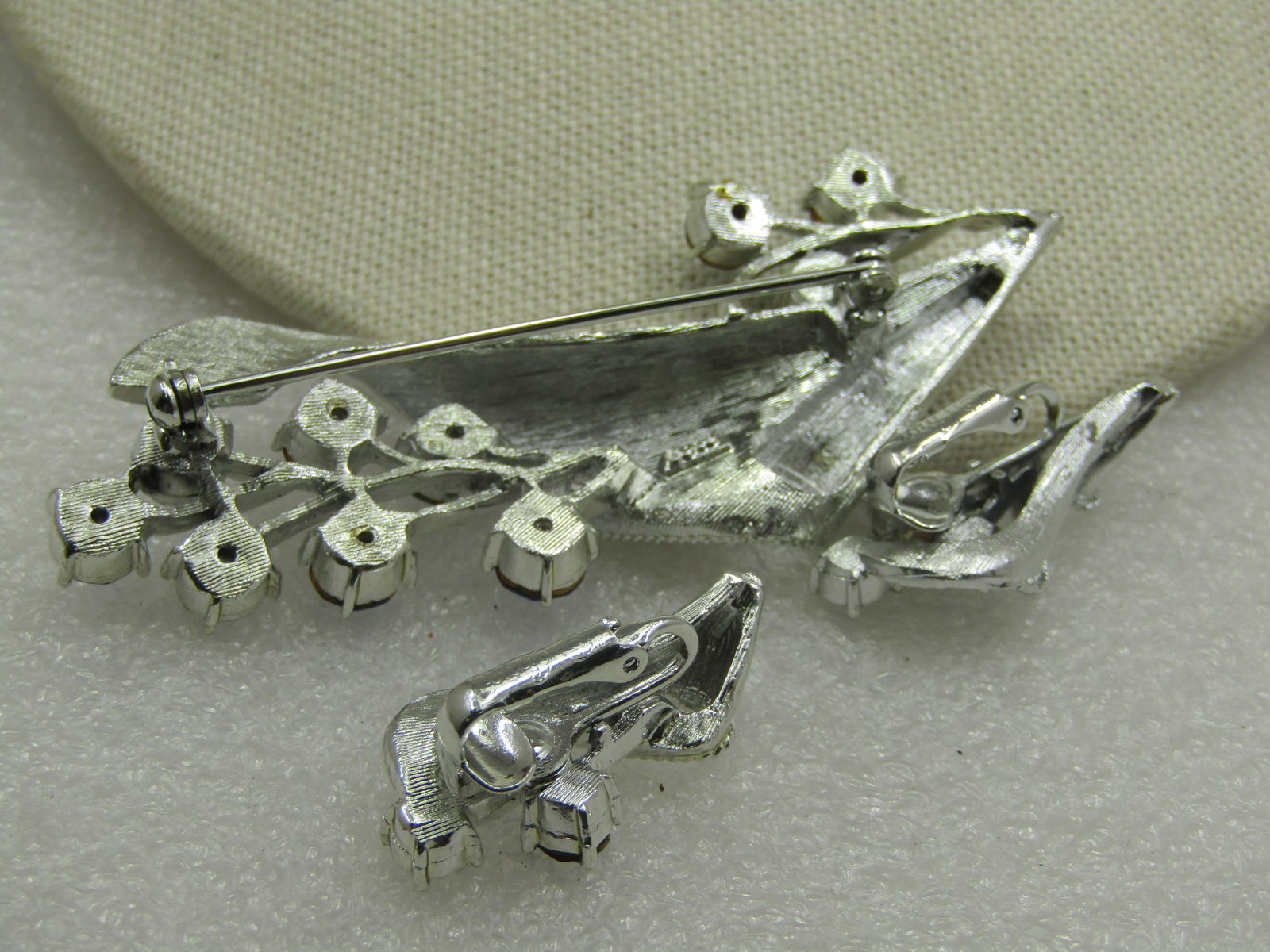 Vintage Coro Blue Rhinestone Modern Floral Brooch & Earrings , 1960's - 5