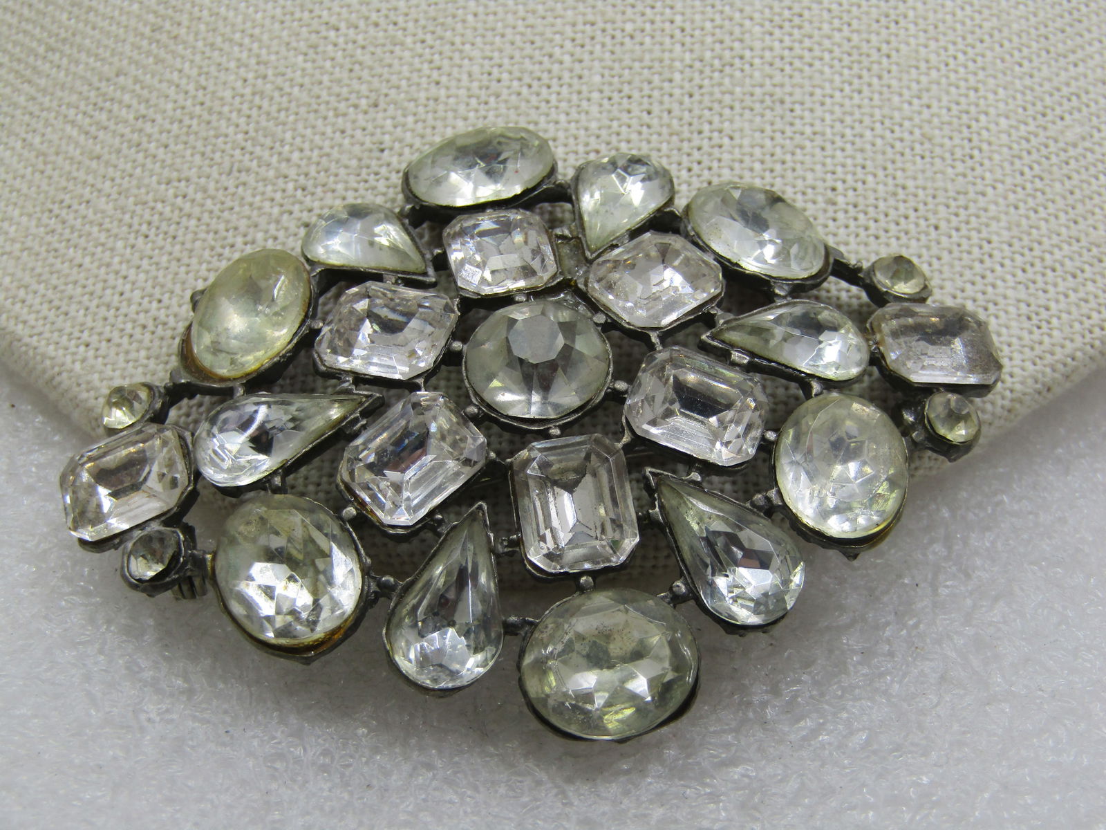 Vintage Clear Rhinestone Brooch, 1920's, 3" by 2.25" - 2
