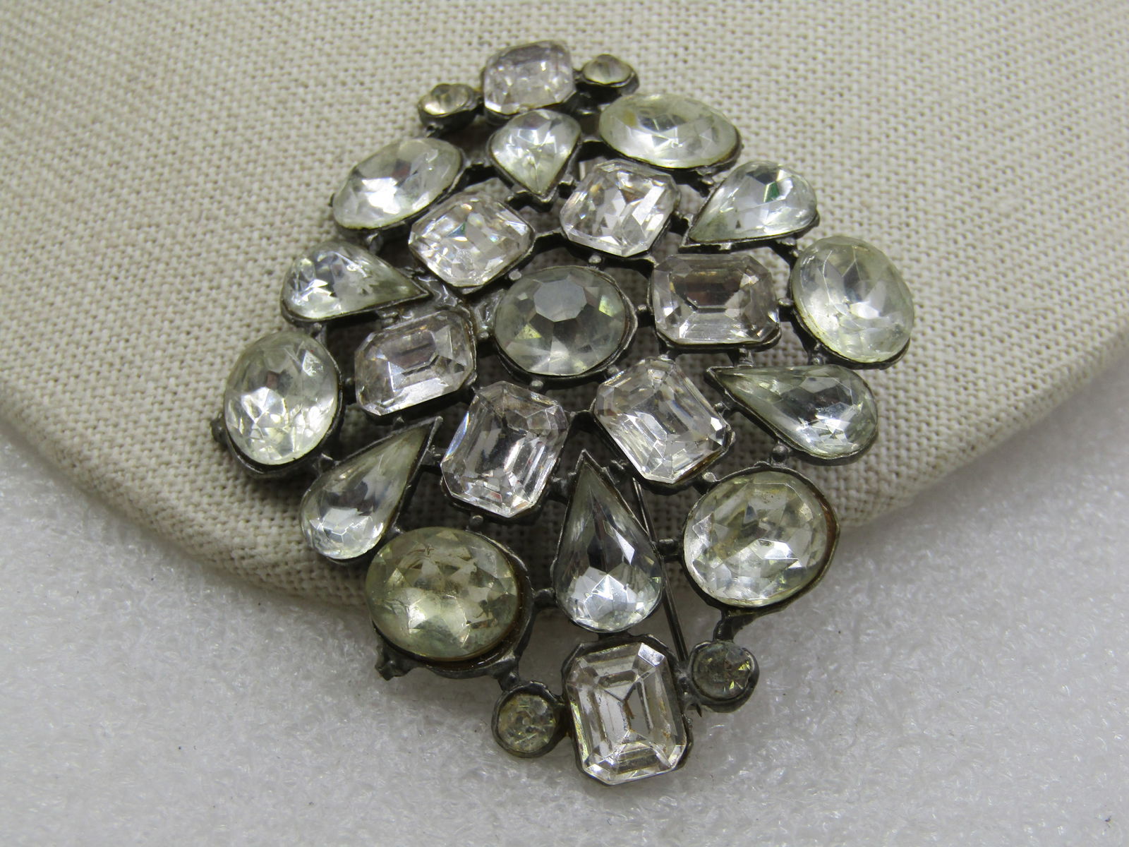 Vintage Clear Rhinestone Brooch, 1920's, 3" by 2.25" - 3