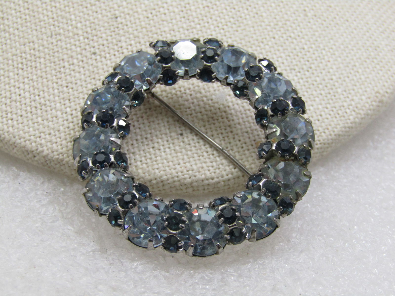 Vintage Blue Rhinestone Circle Brooch, 1.75", 1940's (1 of 5)