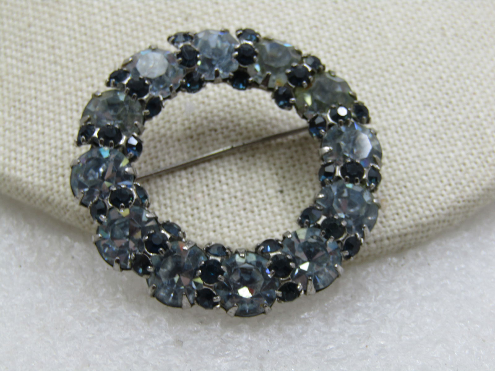 Vintage Blue Rhinestone Circle Brooch, 1.75", 1940's - 2