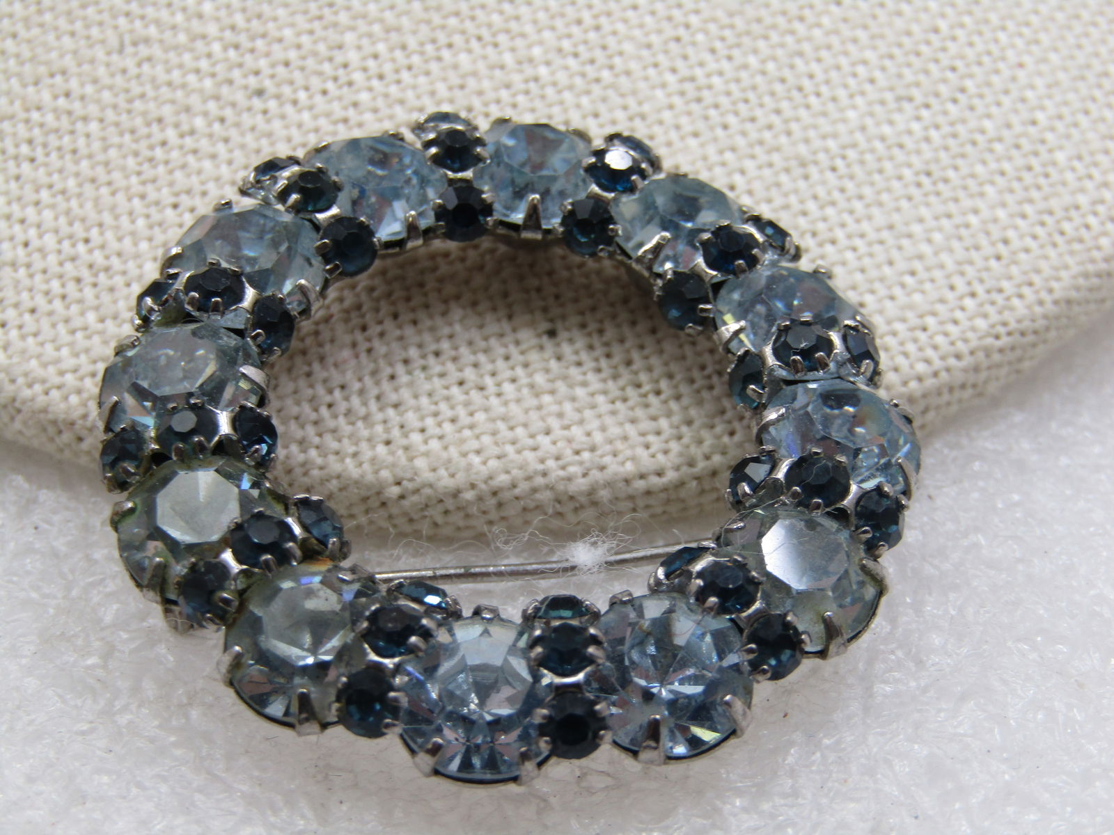 Vintage Blue Rhinestone Circle Brooch, 1.75", 1940's - 4