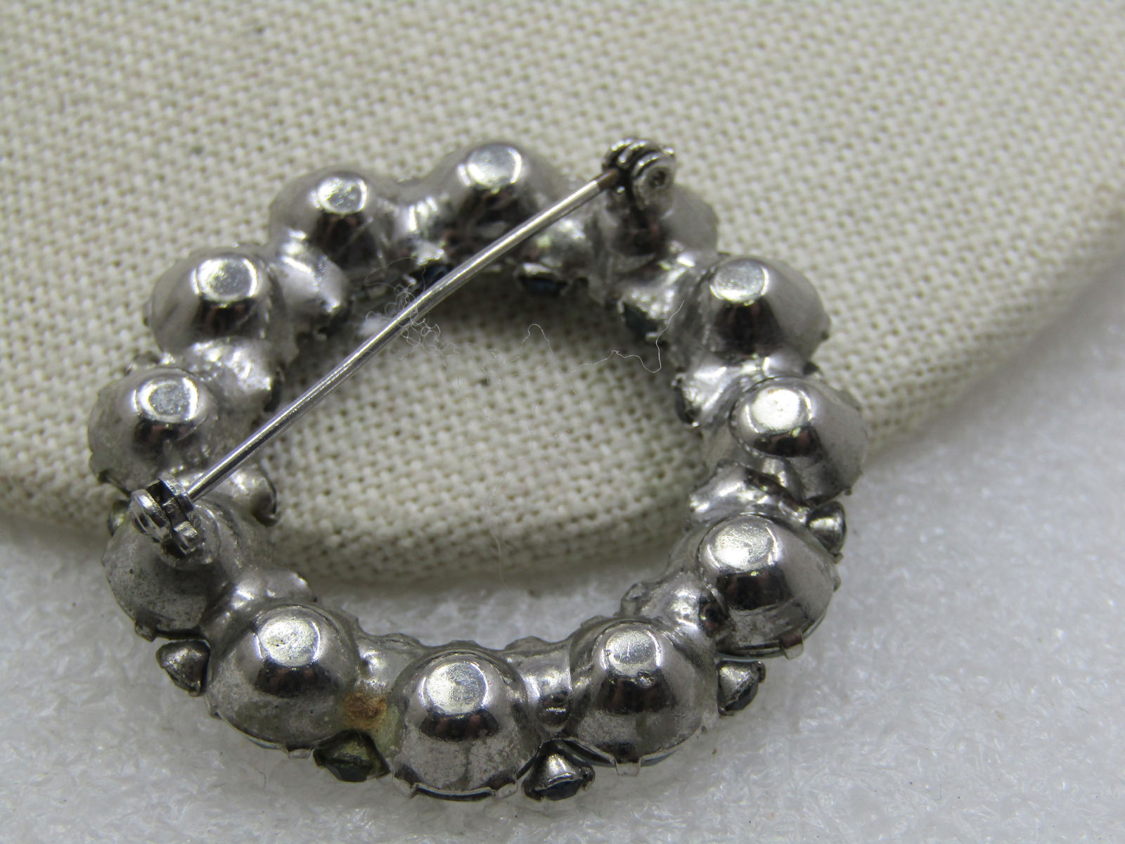 Vintage Blue Rhinestone Circle Brooch, 1.75", 1940's - 5