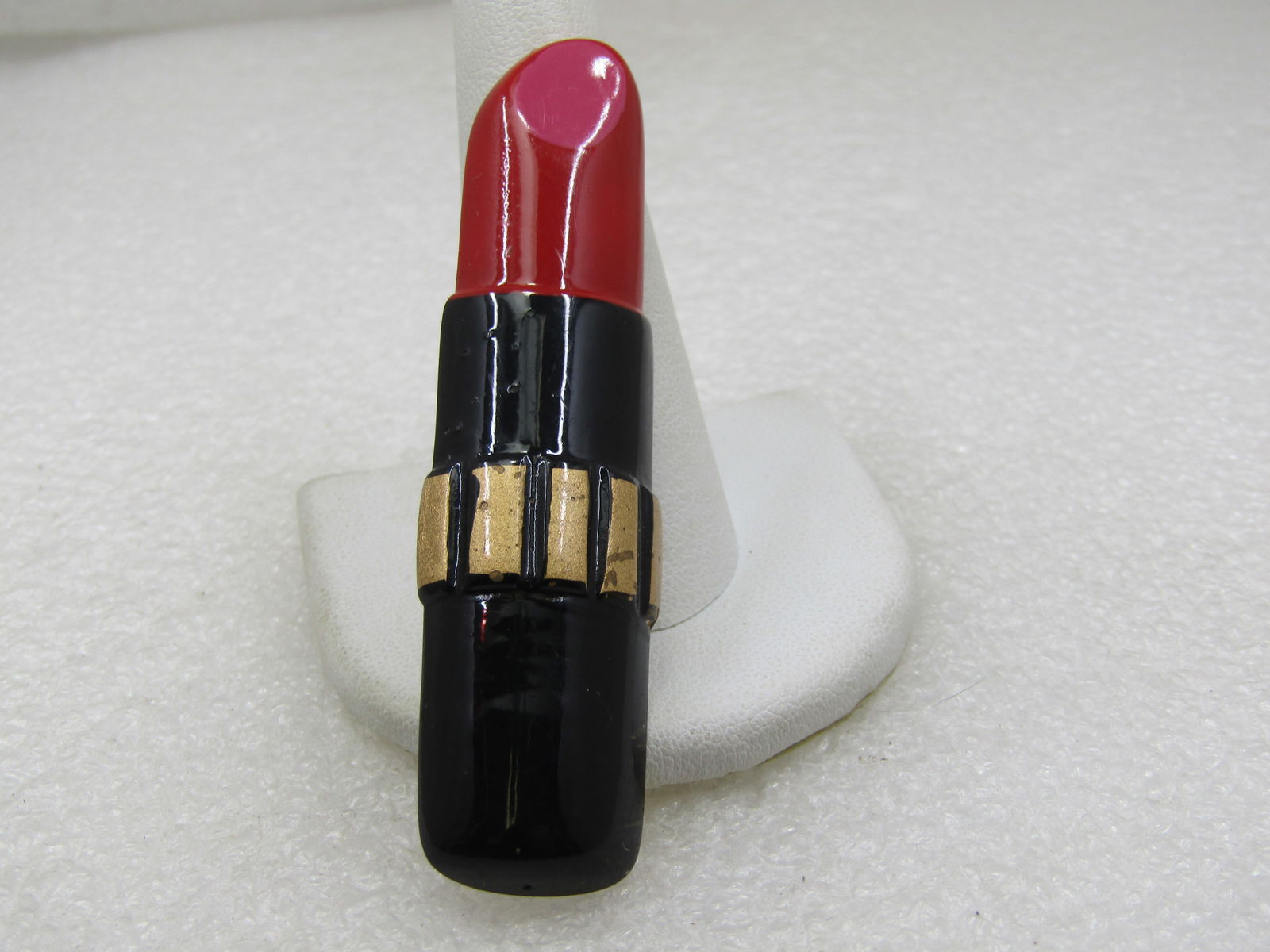 Vintage Lipstick Brooch, Red, Black, Gold, 2-7/8", Signed (1 of 6)