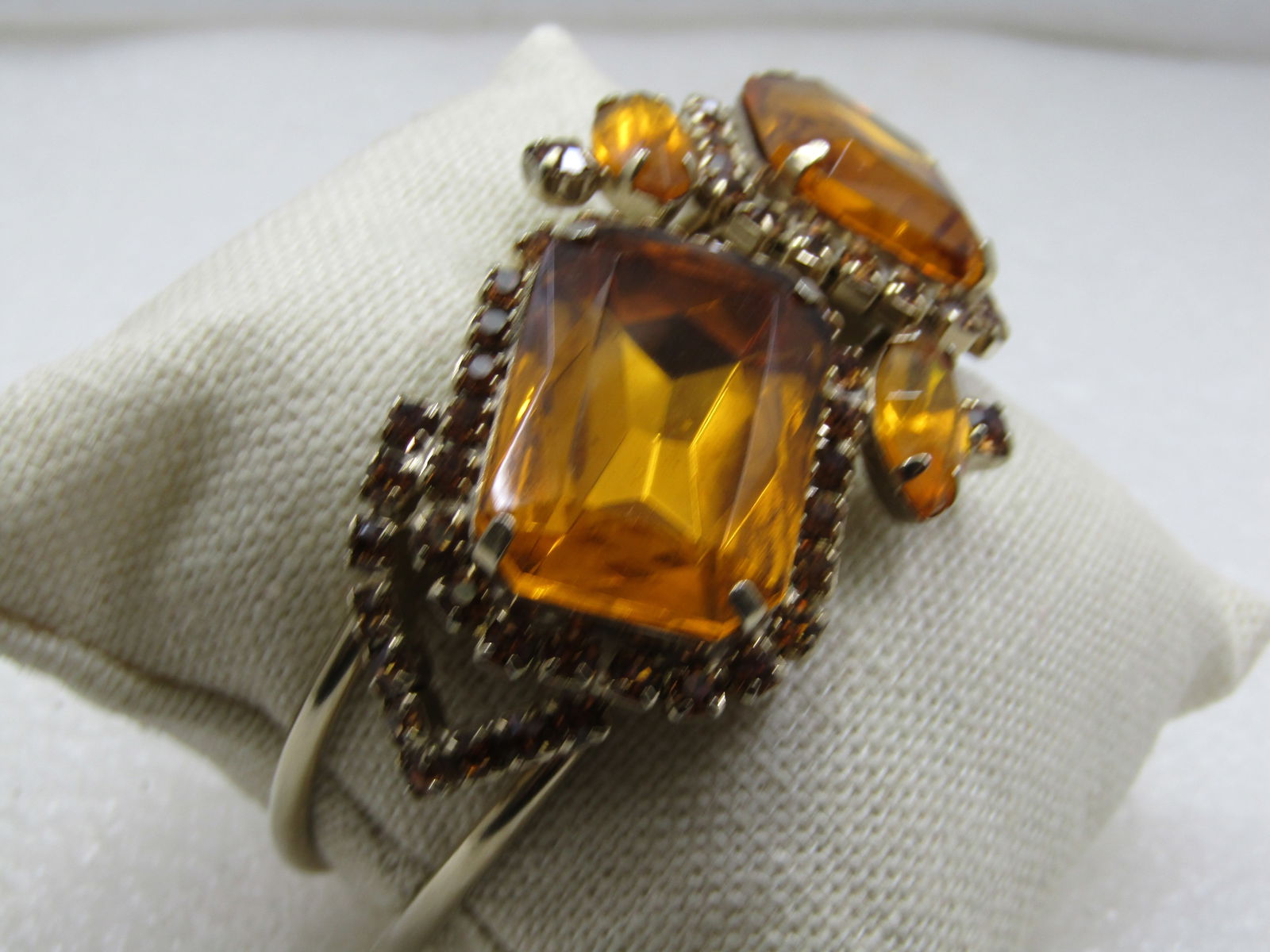 Vintage Golden Rhinestone Hinged Clamper Bracelet, 1960's-1970's, 6"-7" - 2