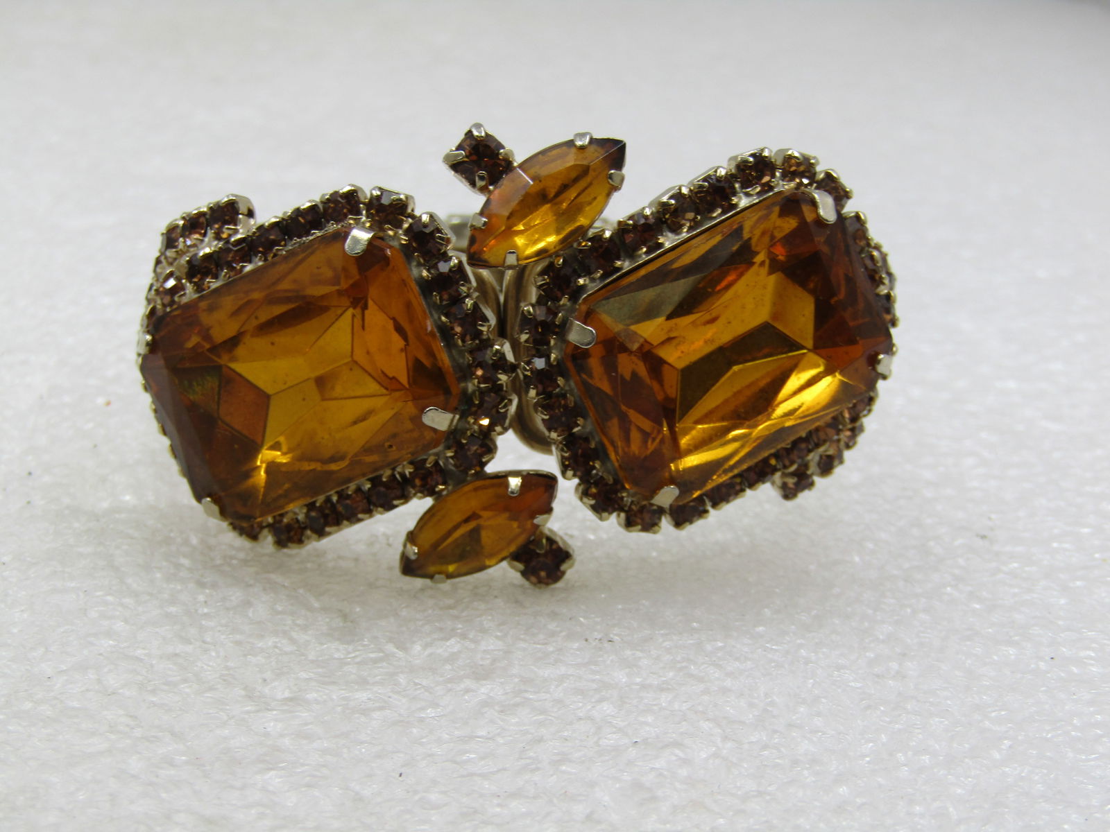 Vintage Golden Rhinestone Hinged Clamper Bracelet, 1960's-1970's, 6"-7" - 4