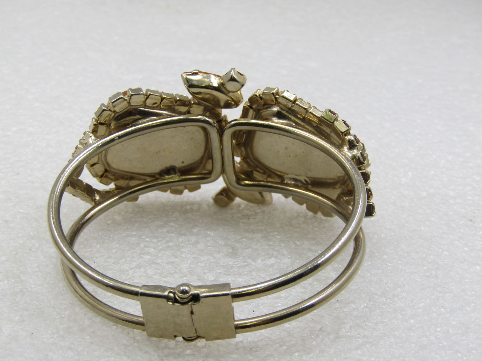 Vintage Golden Rhinestone Hinged Clamper Bracelet, 1960's-1970's, 6"-7" - 5