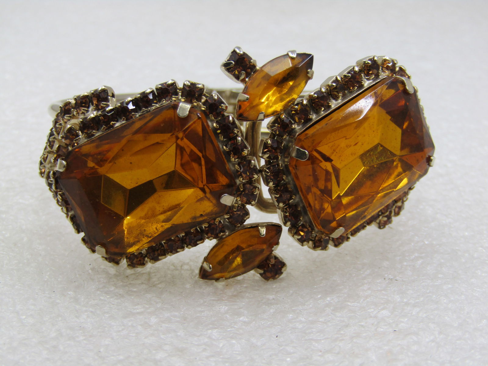 Vintage Golden Rhinestone Hinged Clamper Bracelet, 1960's-1970's, 6"-7" - 6