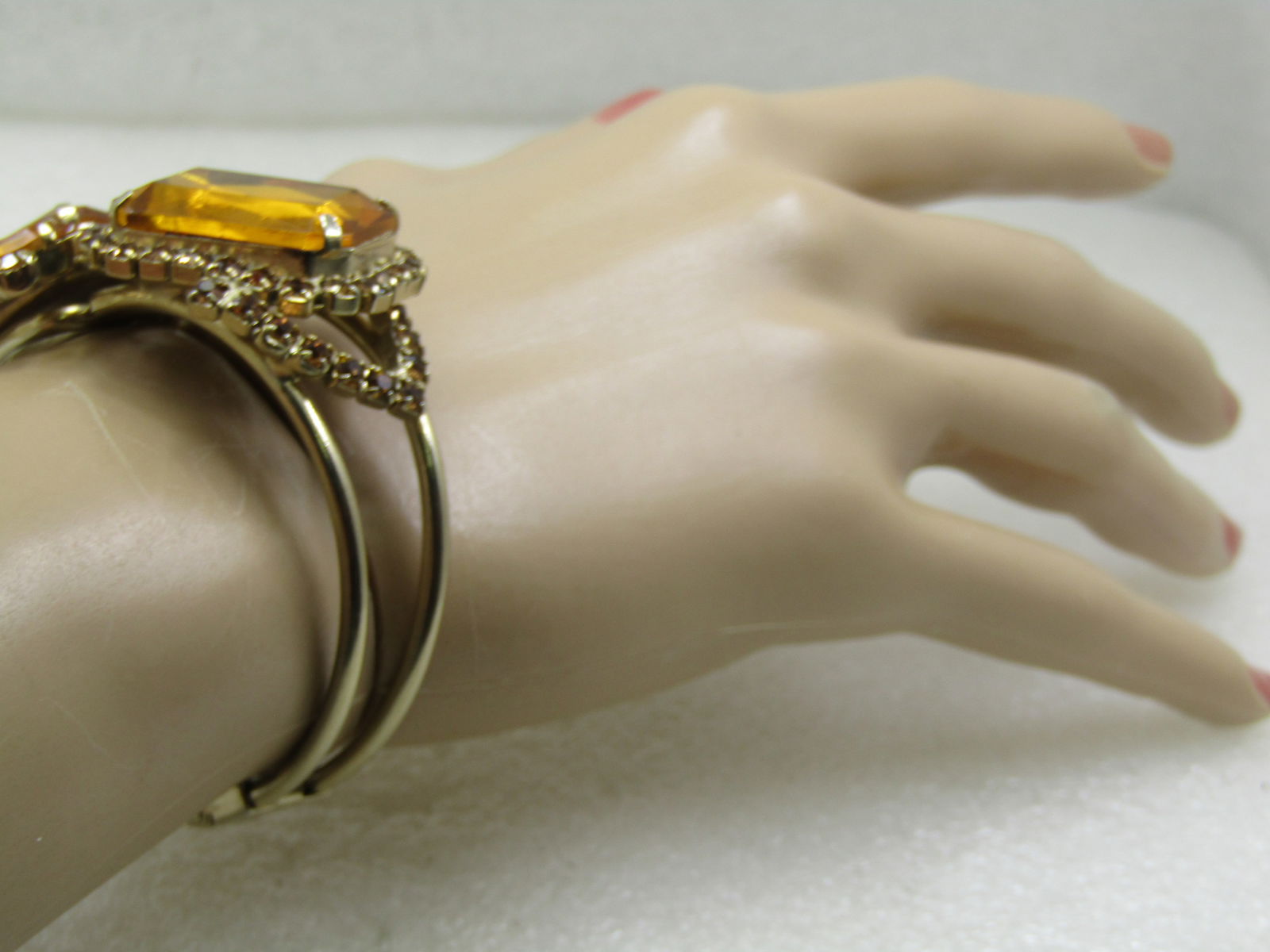 Vintage Golden Rhinestone Hinged Clamper Bracelet, 1960's-1970's, 6"-7" - 8