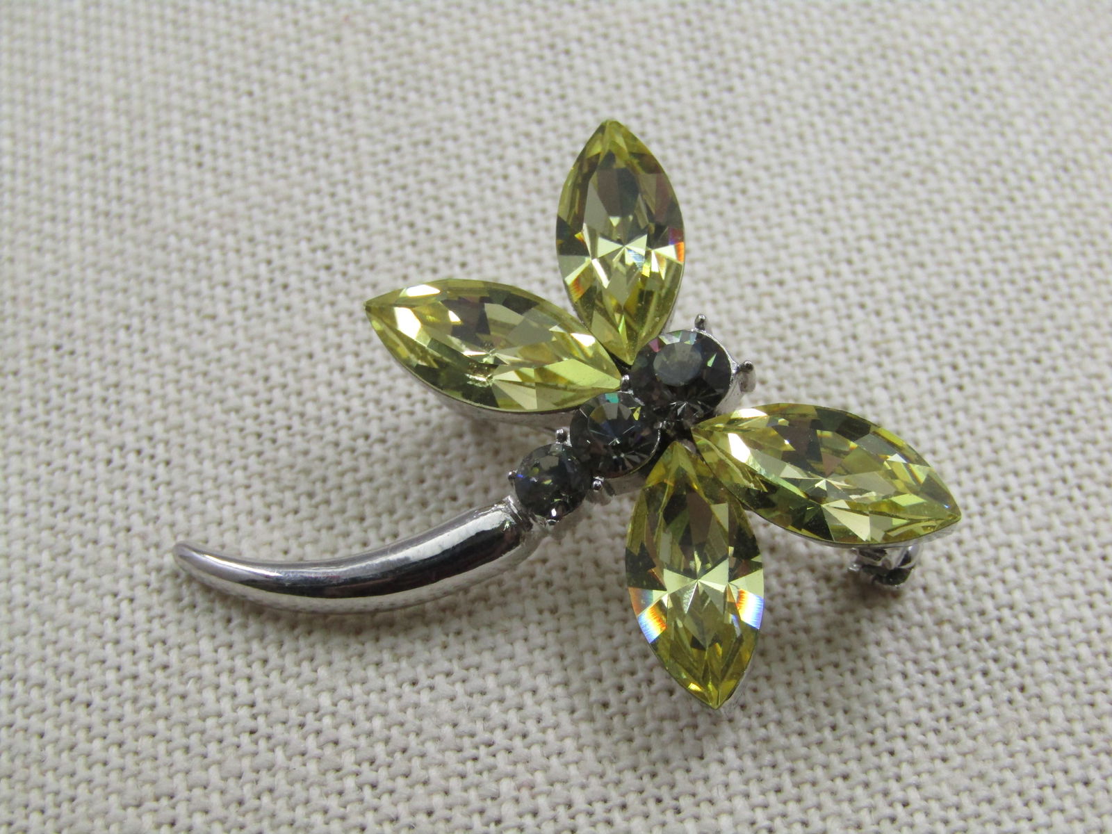 Vintage Rhinetone Dragonfly Brooch, Silver Tone, 1.5" by 1.25" (1 of 7)