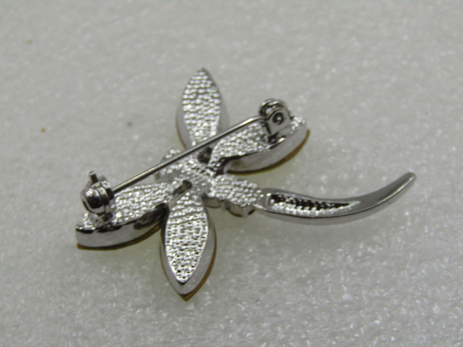 Vintage Rhinetone Dragonfly Brooch, Silver Tone, 1.5" by 1.25" - 7