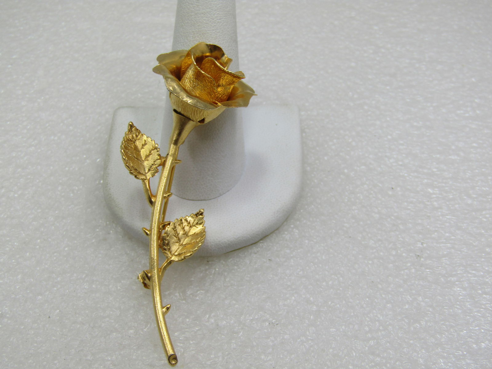 Vintage Gold Tone Long Stem Rose Brooch, 3" - 2