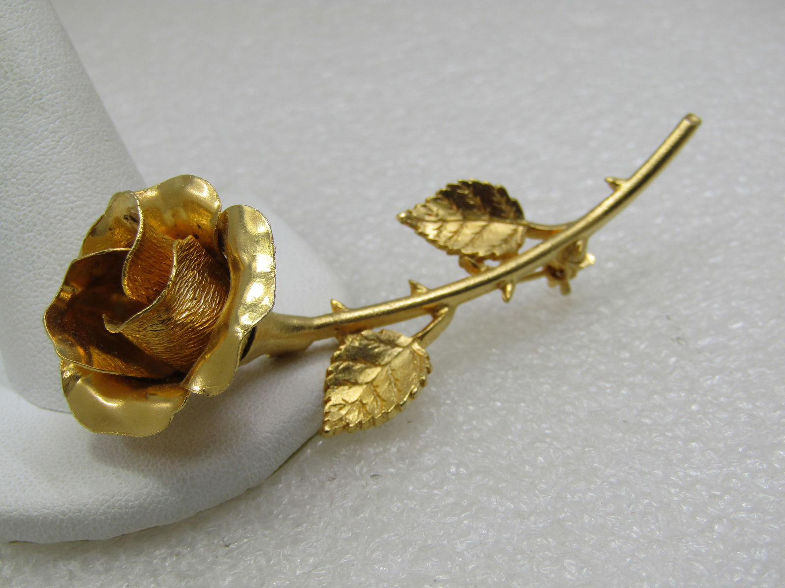 Vintage Gold Tone Long Stem Rose Brooch, 3" - 3