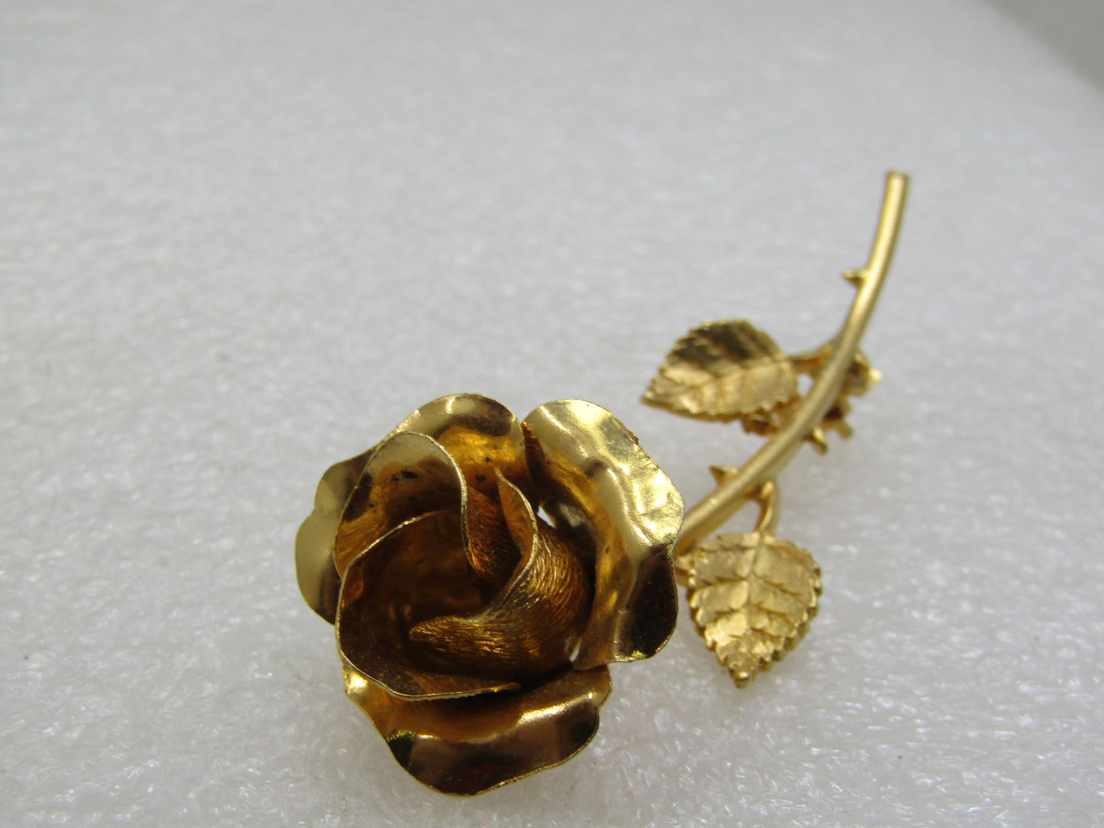 Vintage Gold Tone Long Stem Rose Brooch, 3" - 4