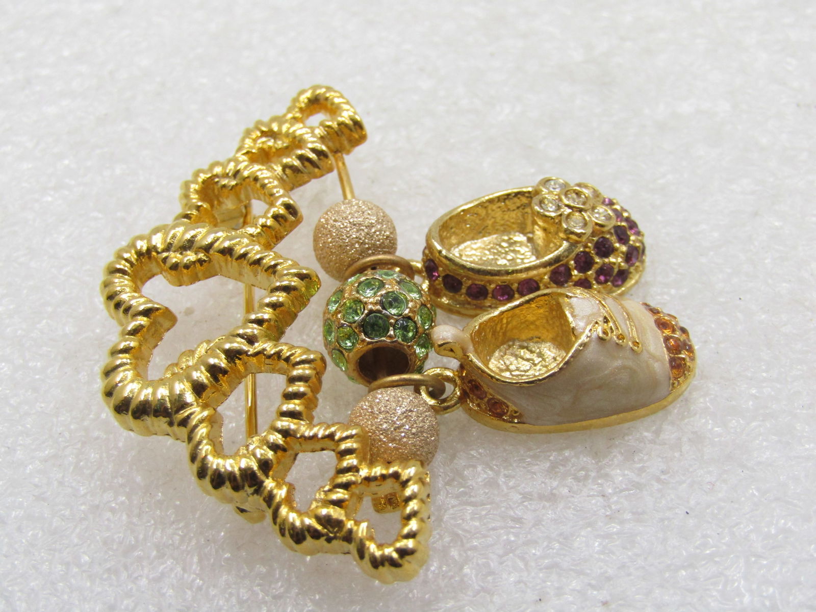 Vintage Firenza Grandma>/Mother's Brooch, Hearts & Children's Rhinestone Shoes - 6