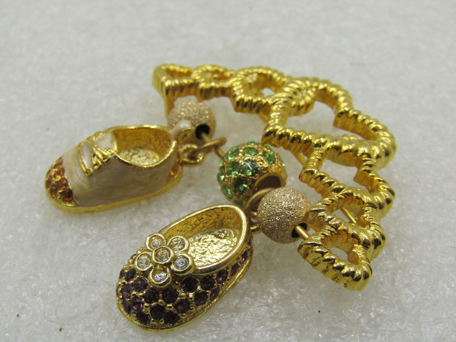 Vintage Firenza Grandma>/Mother's Brooch, Hearts & Children's Rhinestone Shoes - 7