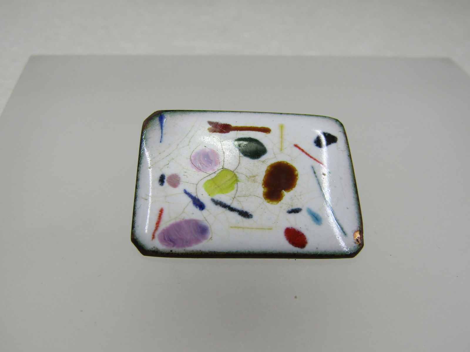 Vintage Enameled Copper Brooch, 1950's-1960's, Mod: Title: Vintage Enameled Copper Brooch, 1950's-1960's, Mod Description: Vintage Enameled Copper Brooch, Mid-Century, Mod and hand made copper rectangular brooch that is appx. 1.25" by 1". It has a