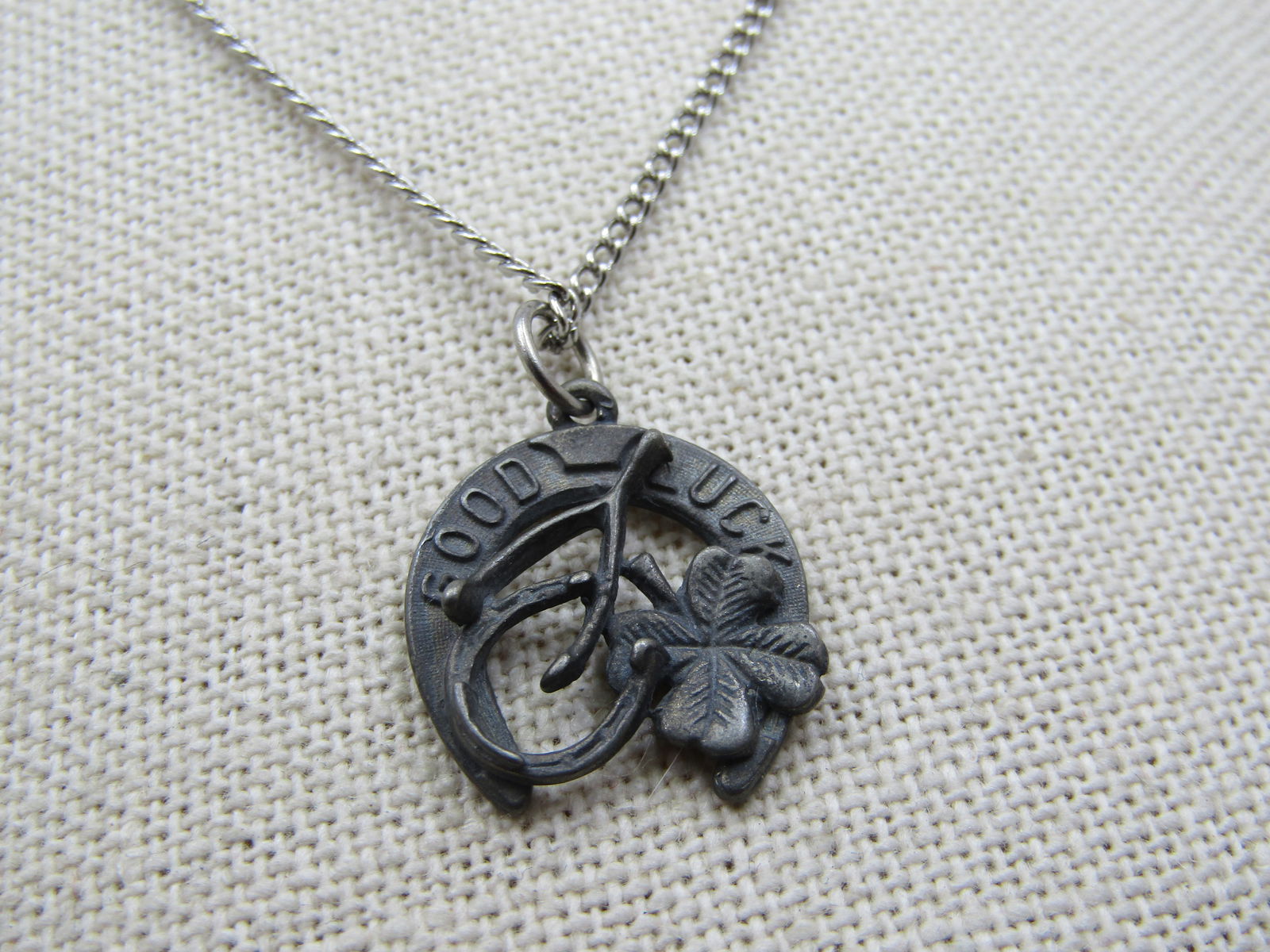 Vintage Good Luck Horseshoe , Clover Necklace, 18", 1950's-1960's - 2