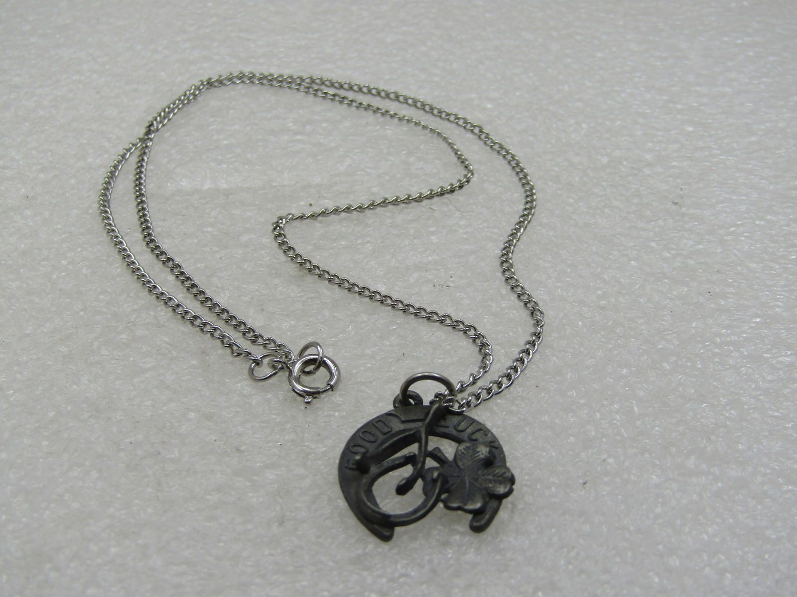 Vintage Good Luck Horseshoe , Clover Necklace, 18", 1950's-1960's - 4