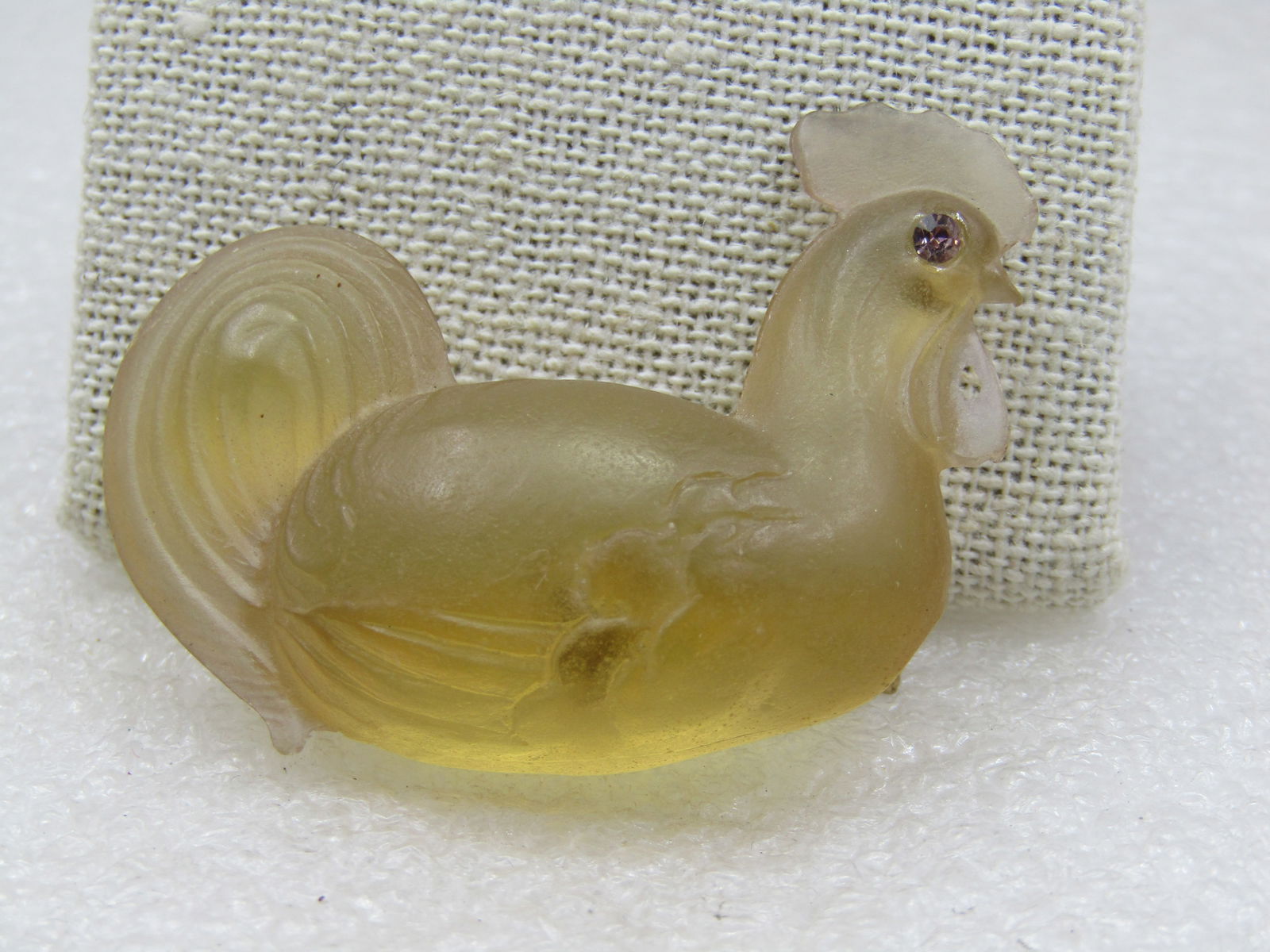 Vintage Pale Yellow Resting Rooster Brooch Rhinestone Eyes, 2" - 2