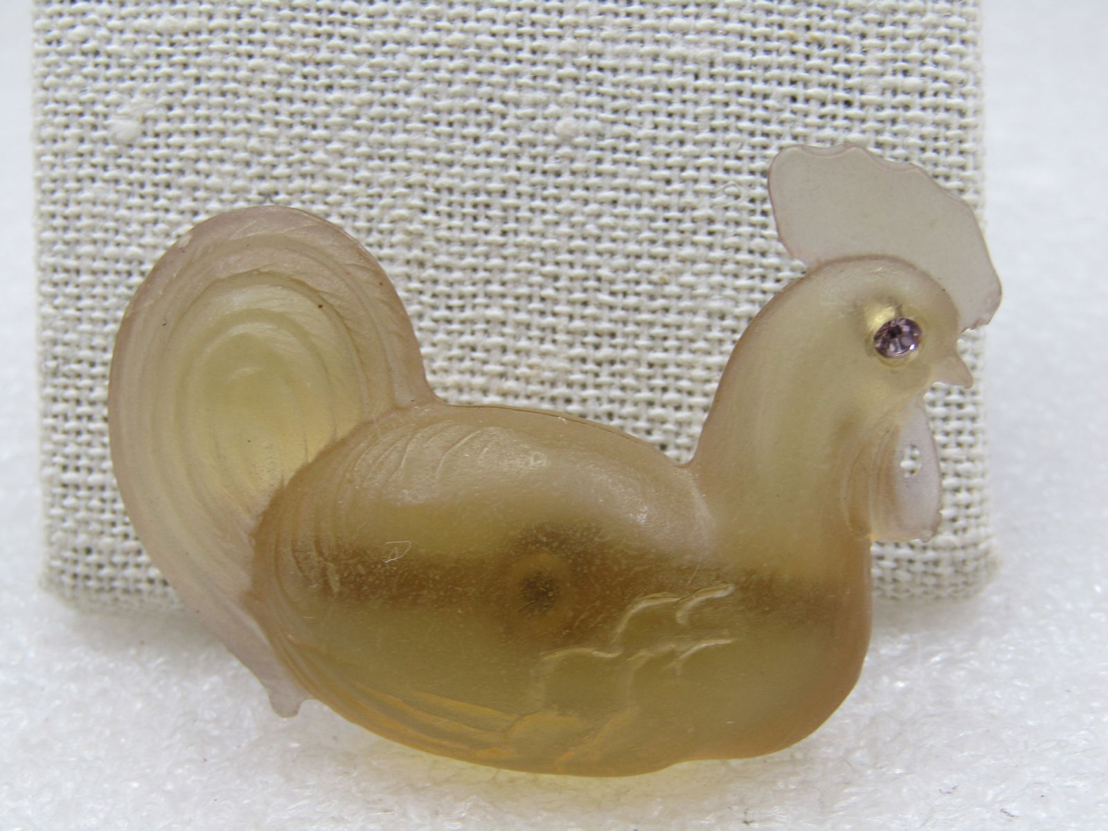 Vintage Pale Yellow Resting Rooster Brooch Rhinestone Eyes, 2" - 7