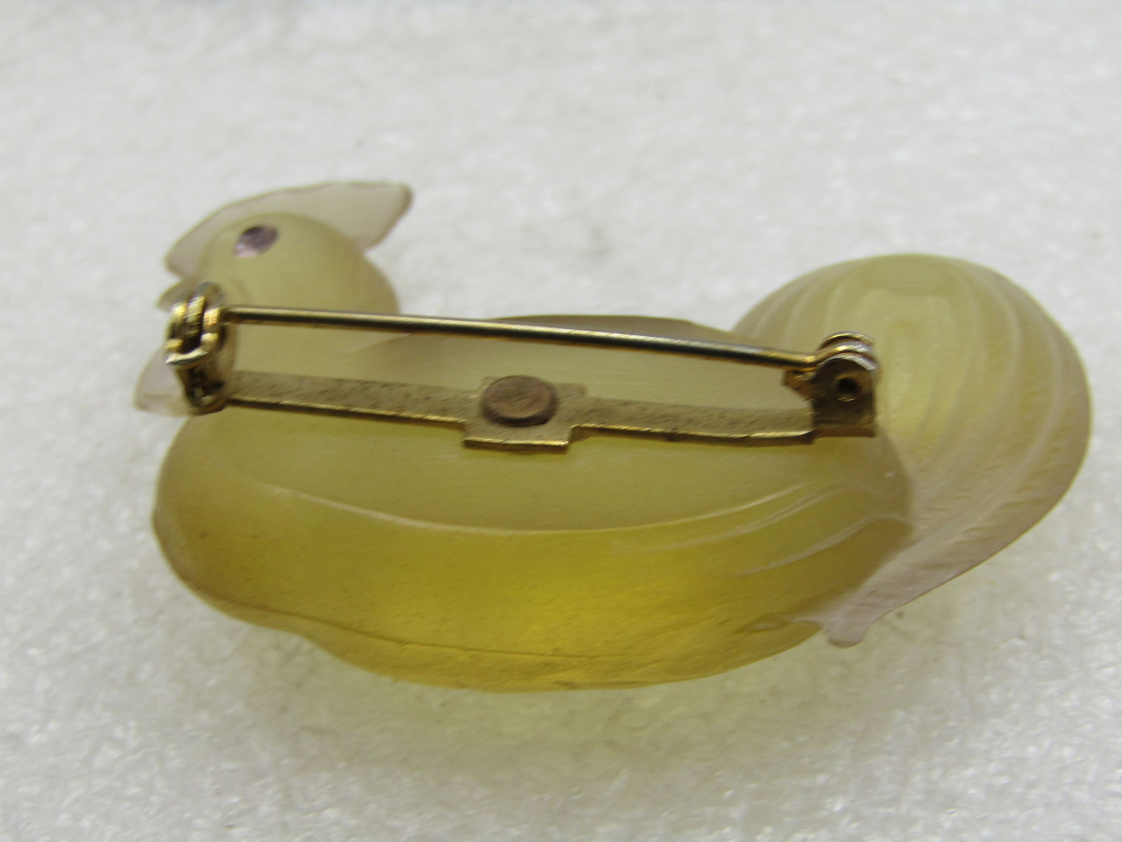 Vintage Pale Yellow Resting Rooster Brooch Rhinestone Eyes, 2" - 8