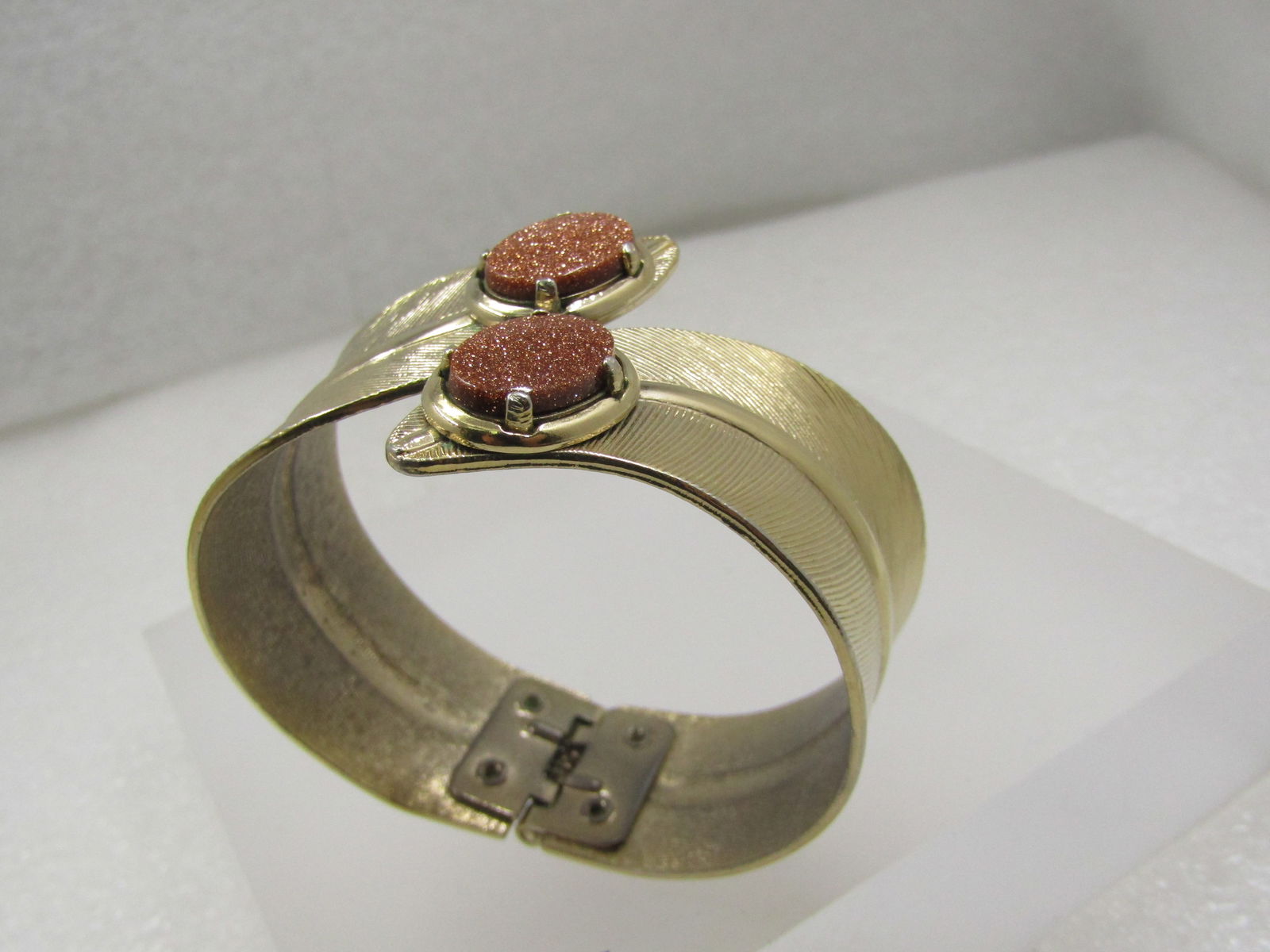 Vintage Hinged Cuff Goldstone Bracelet, 6.75", 1960's-1970's - 3