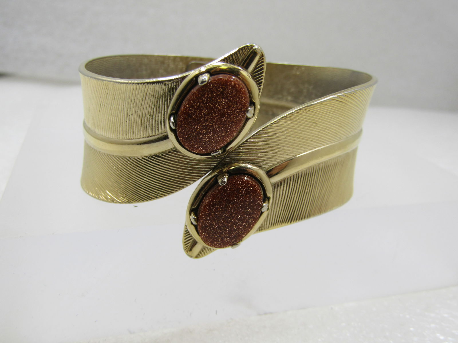 Vintage Hinged Cuff Goldstone Bracelet, 6.75", 1960's-1970's - 4