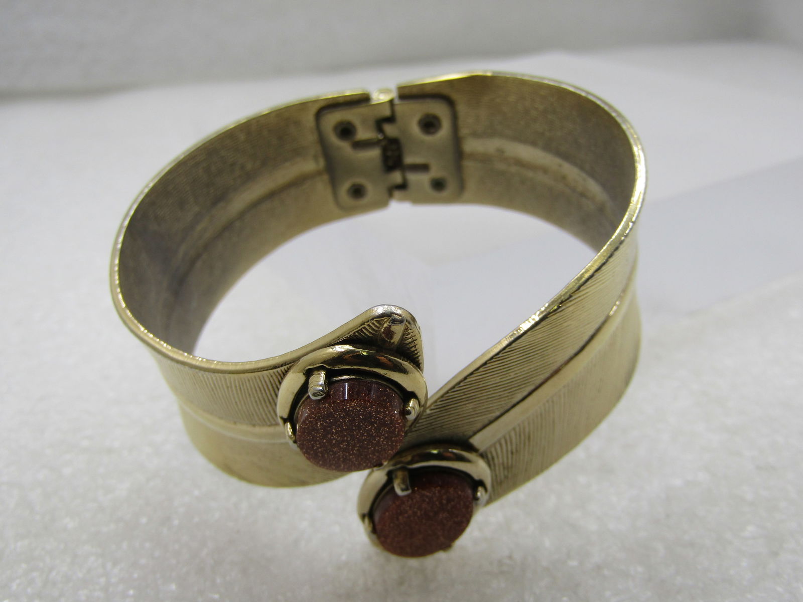 Vintage Hinged Cuff Goldstone Bracelet, 6.75", 1960's-1970's - 6