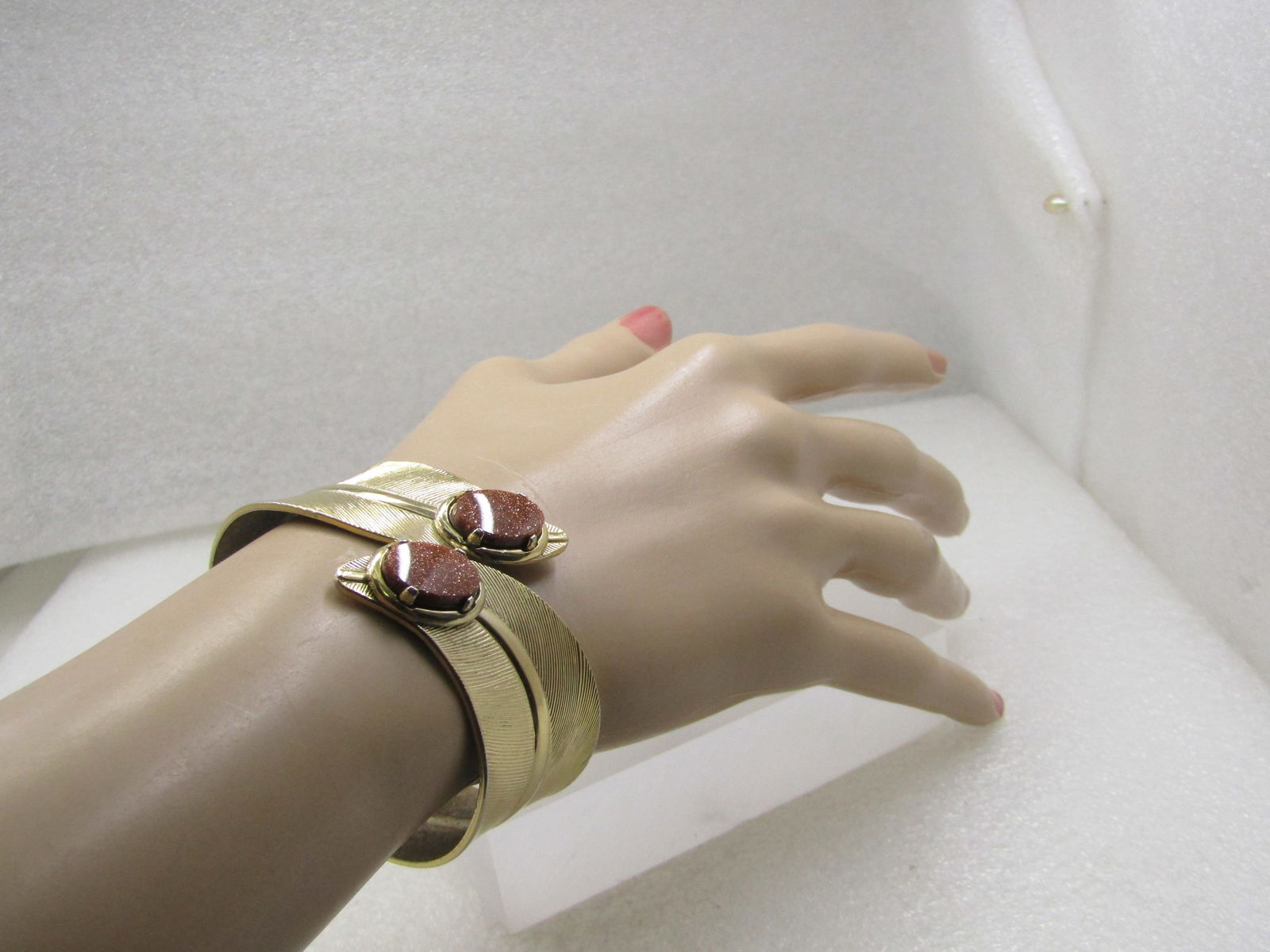 Vintage Hinged Cuff Goldstone Bracelet, 6.75", 1960's-1970's - 7
