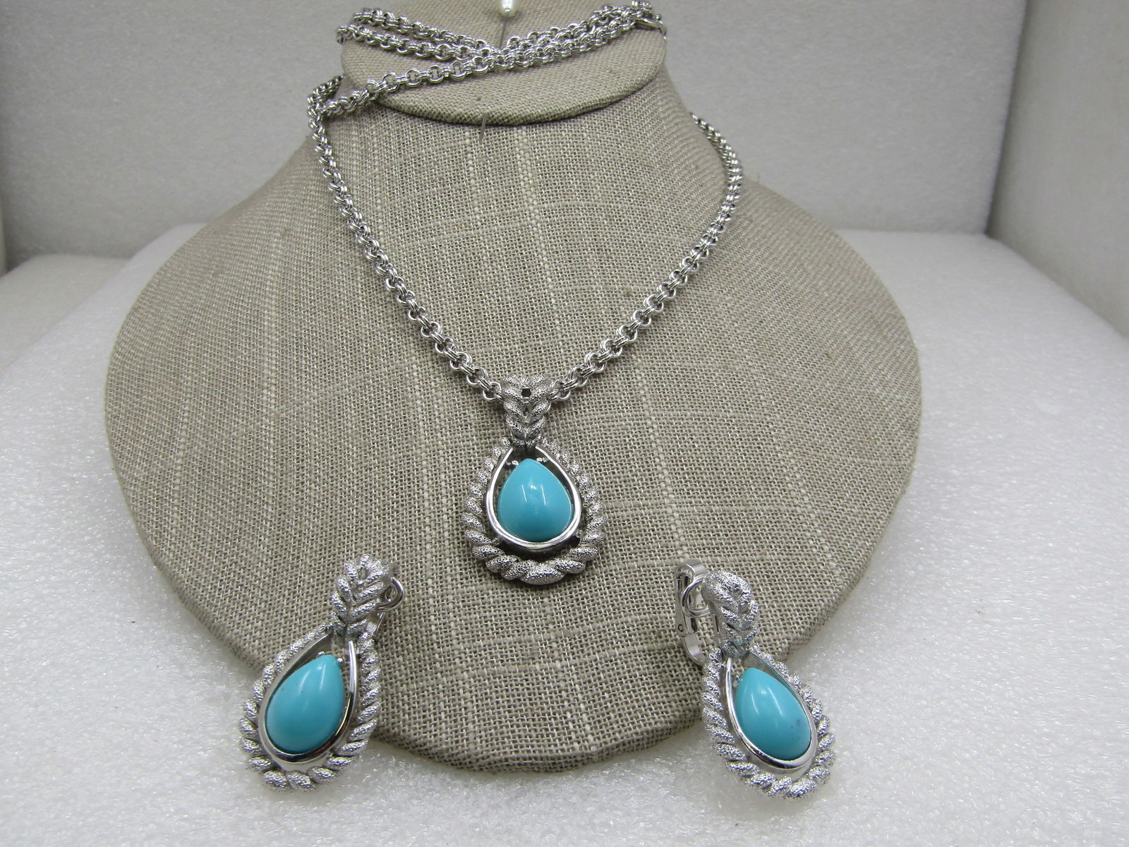 Vintage Faux Turquoise Necklace & Clip Earrings Set, Avon - 3