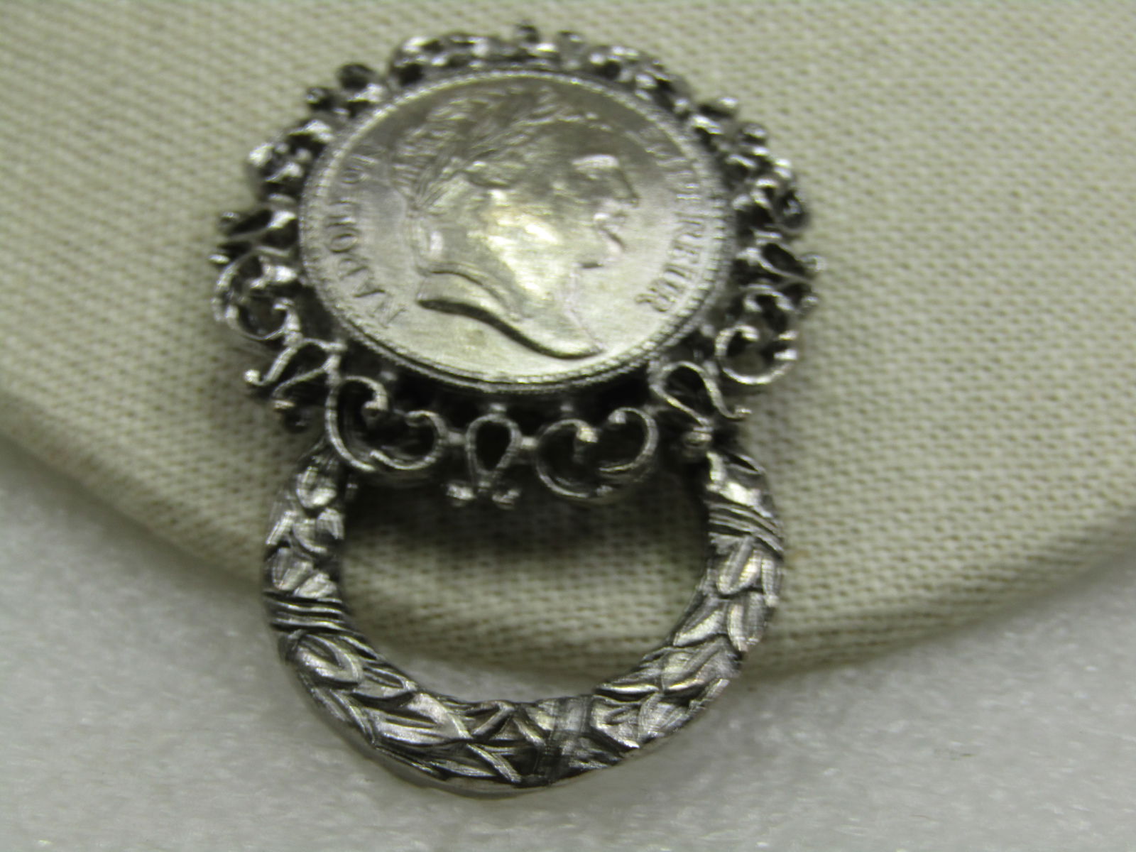 Vintage Faux Napolean Emperor Coin Brooch, 1960's-1970's, 2.25" - 3