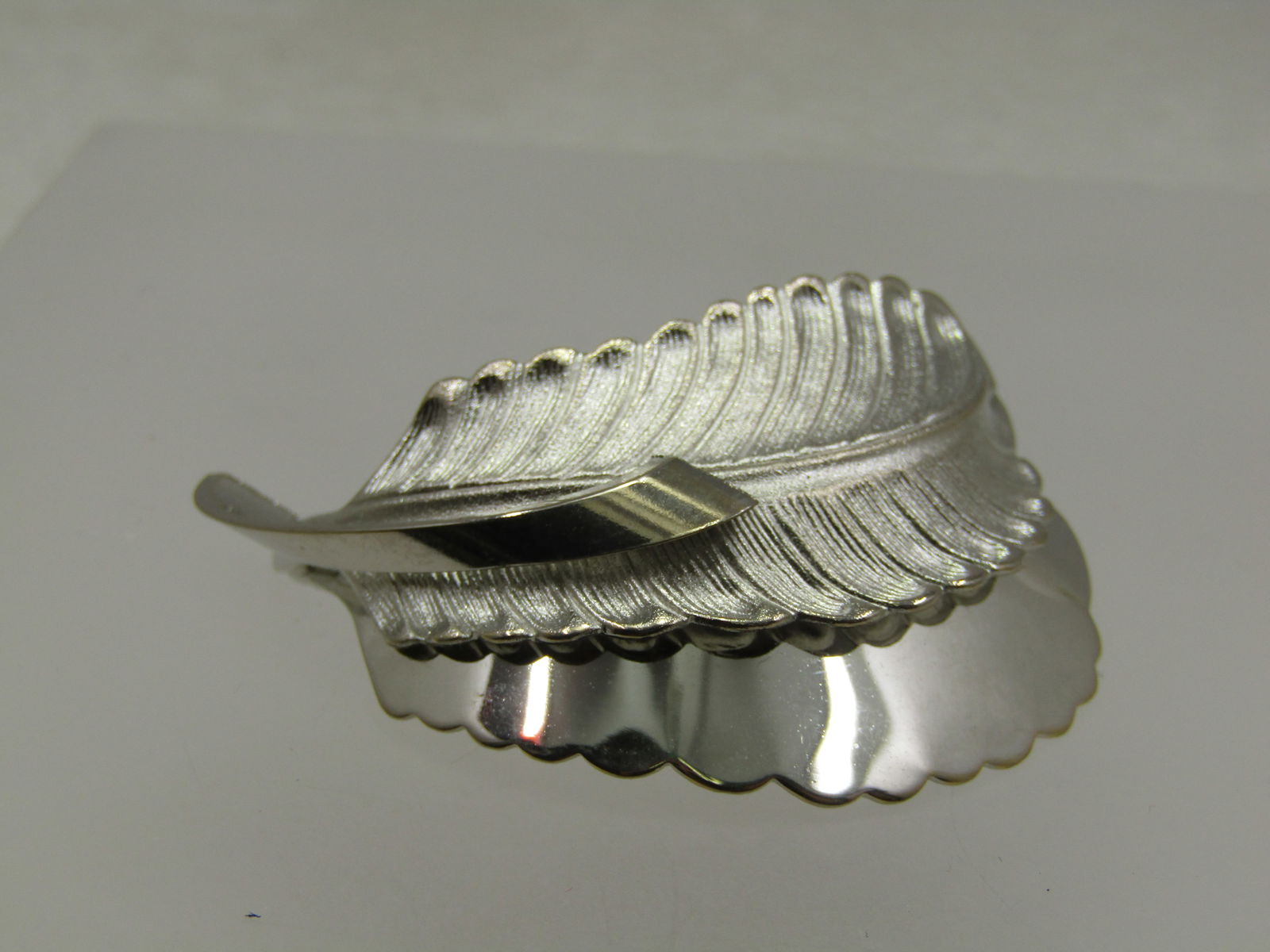 Vintage Silver Plated Double Feather Brooch, 2" - 2