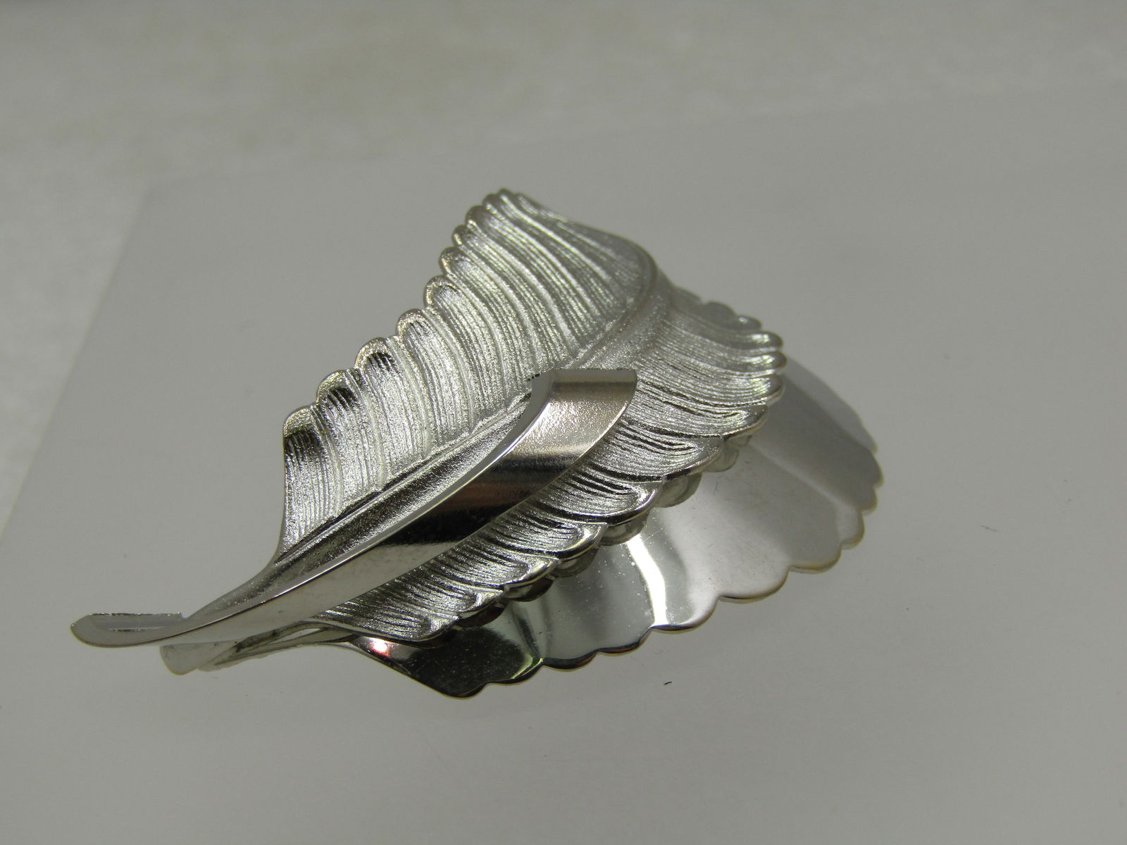 Vintage Silver Plated Double Feather Brooch, 2" - 4