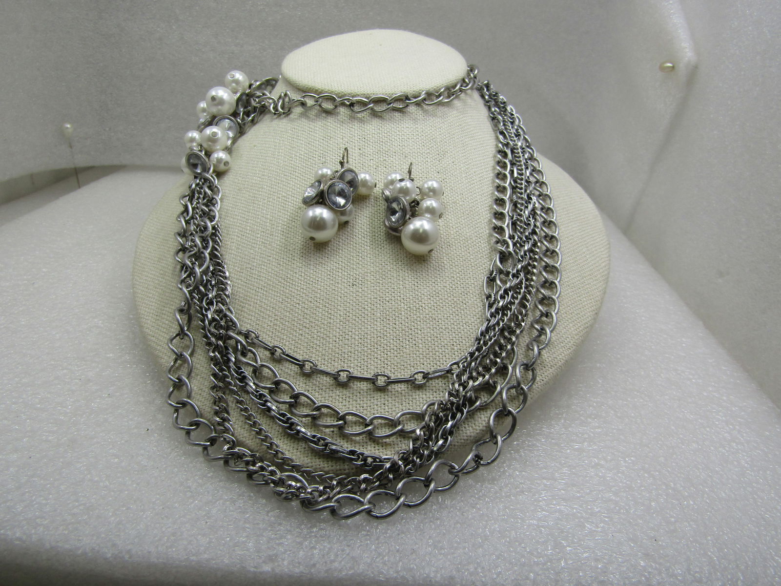 Premier Design Faux Pearl & Clear Rhinestone Necklace Earrings Set, 36" (1 of 7)