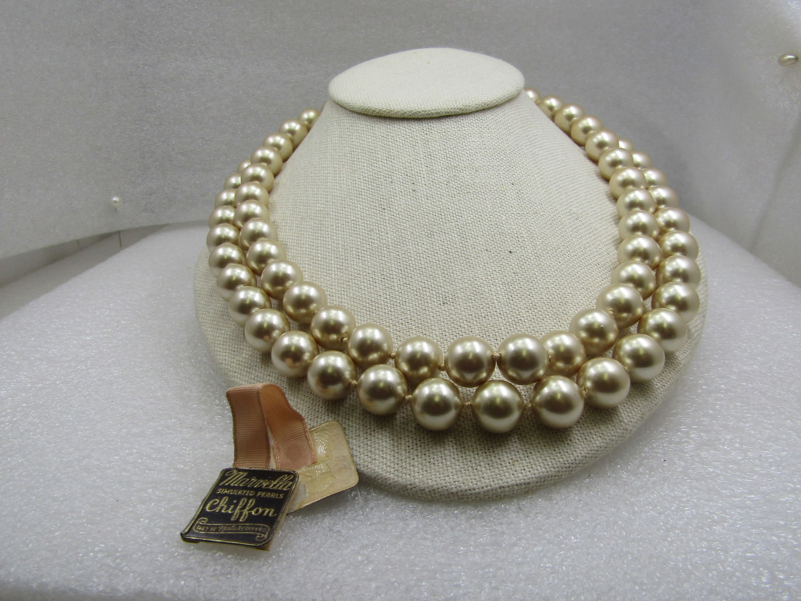 Vintage Czech 12mm Double Strand Faux Pearl Necklace, 1920's-1930's. - 2