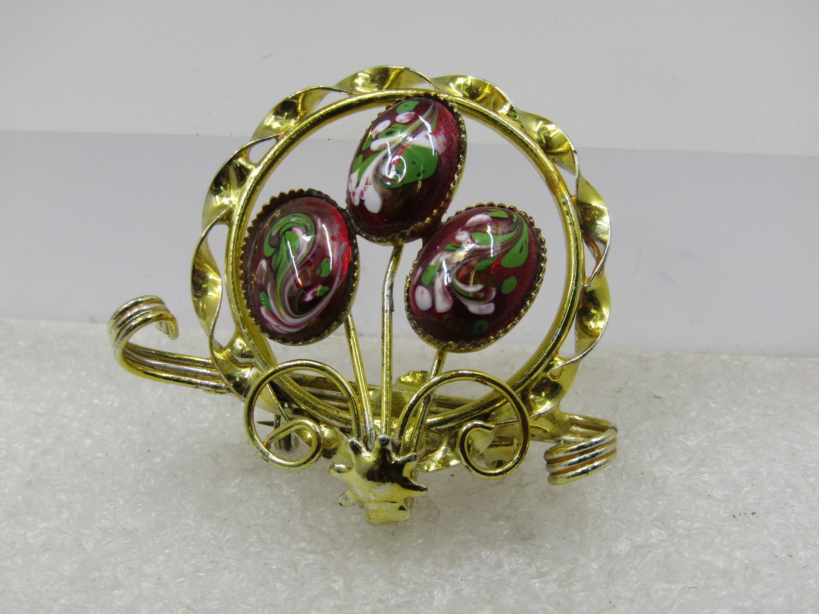 Vintage Red Floral Glass Brooch, 1960's-1970's (1 of 5)