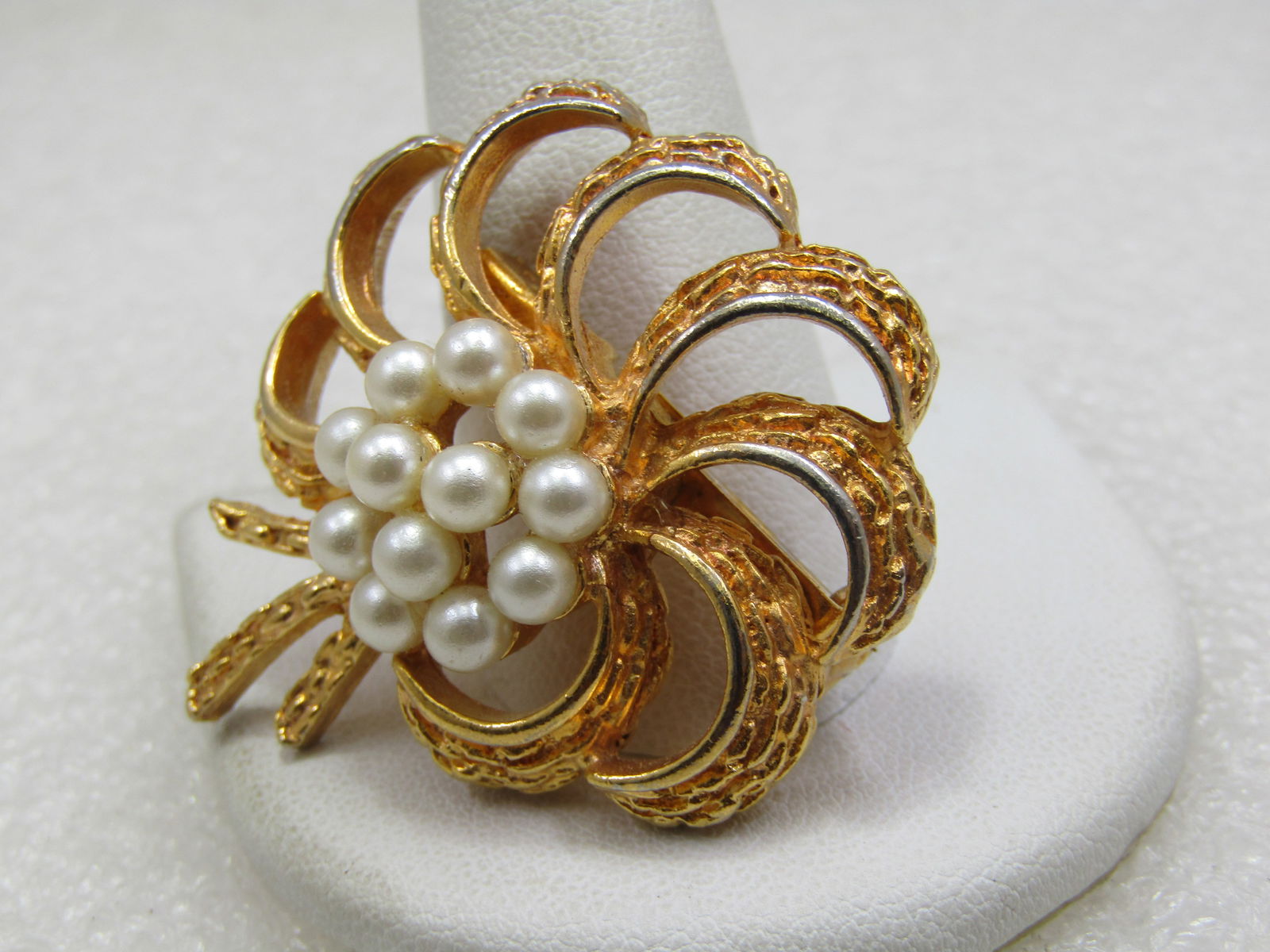 Vintage Spiral Brooch with Faux Pearl Cluster, 1960's, 1.5" - 2