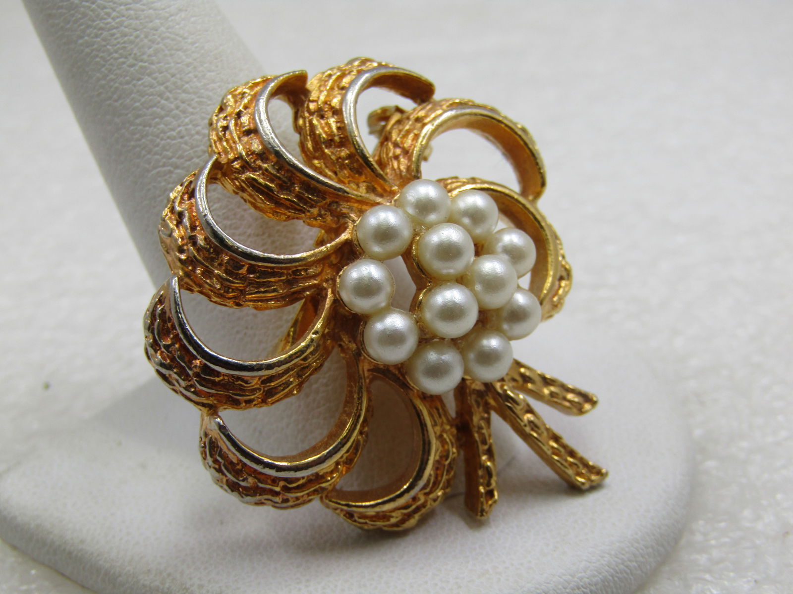Vintage Spiral Brooch with Faux Pearl Cluster, 1960's, 1.5" - 3