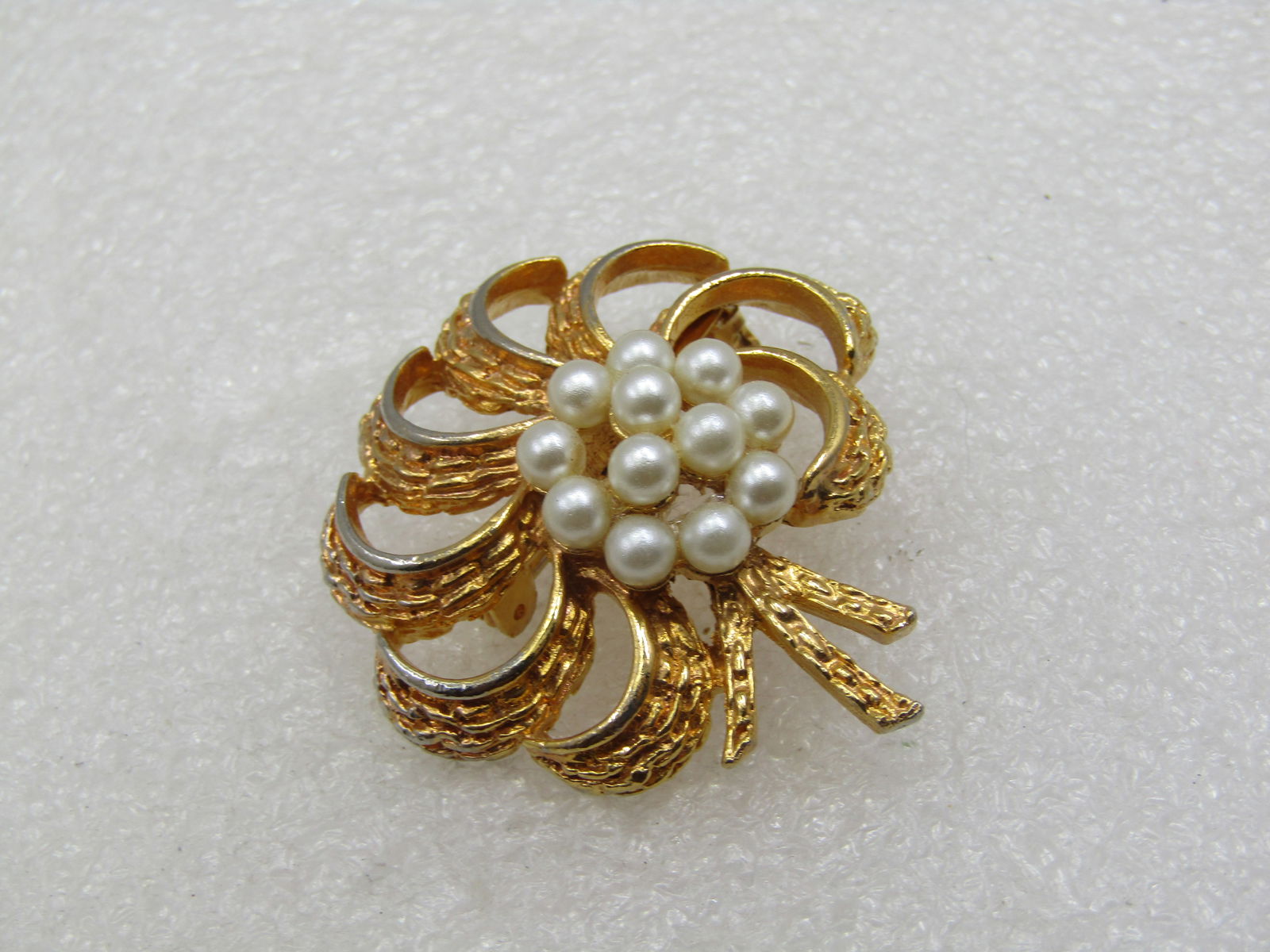 Vintage Spiral Brooch with Faux Pearl Cluster, 1960's, 1.5" - 4