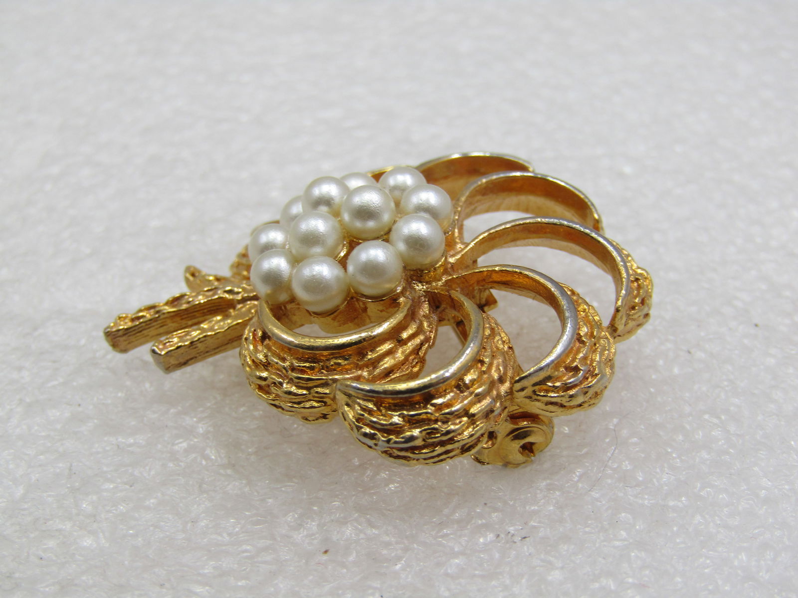 Vintage Spiral Brooch with Faux Pearl Cluster, 1960's, 1.5" - 5